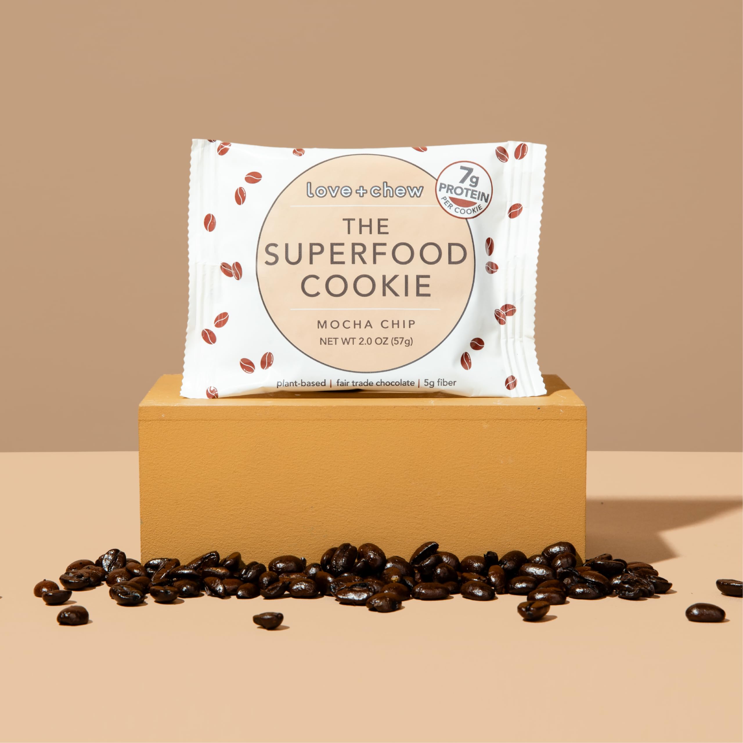 Love + Chew Gluten-Free Vegan Mocha Chip Cookies - High Protein Almond Snacks, Paleo & Non-GMO - Individually Wrapped, Soft Baked (2oz Each, 60 Count Bulk Box) - Perfect for Office Snacks, School Lunches & Healthy On-the-Go Treats