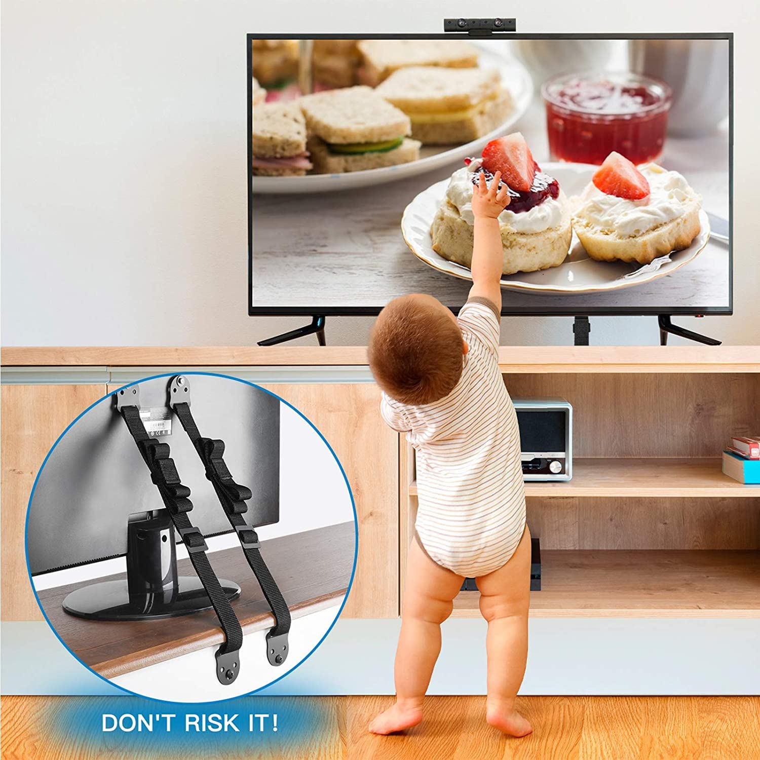 Heavy Duty TV & Furniture Safety Straps - Anti Tip Straps for Baby Proofing, Earthquake Protection & Wall Anchoring - Adjustable & Secure (Pack of 2) - Perfect for Living Rooms, Nurseries & Home Safety