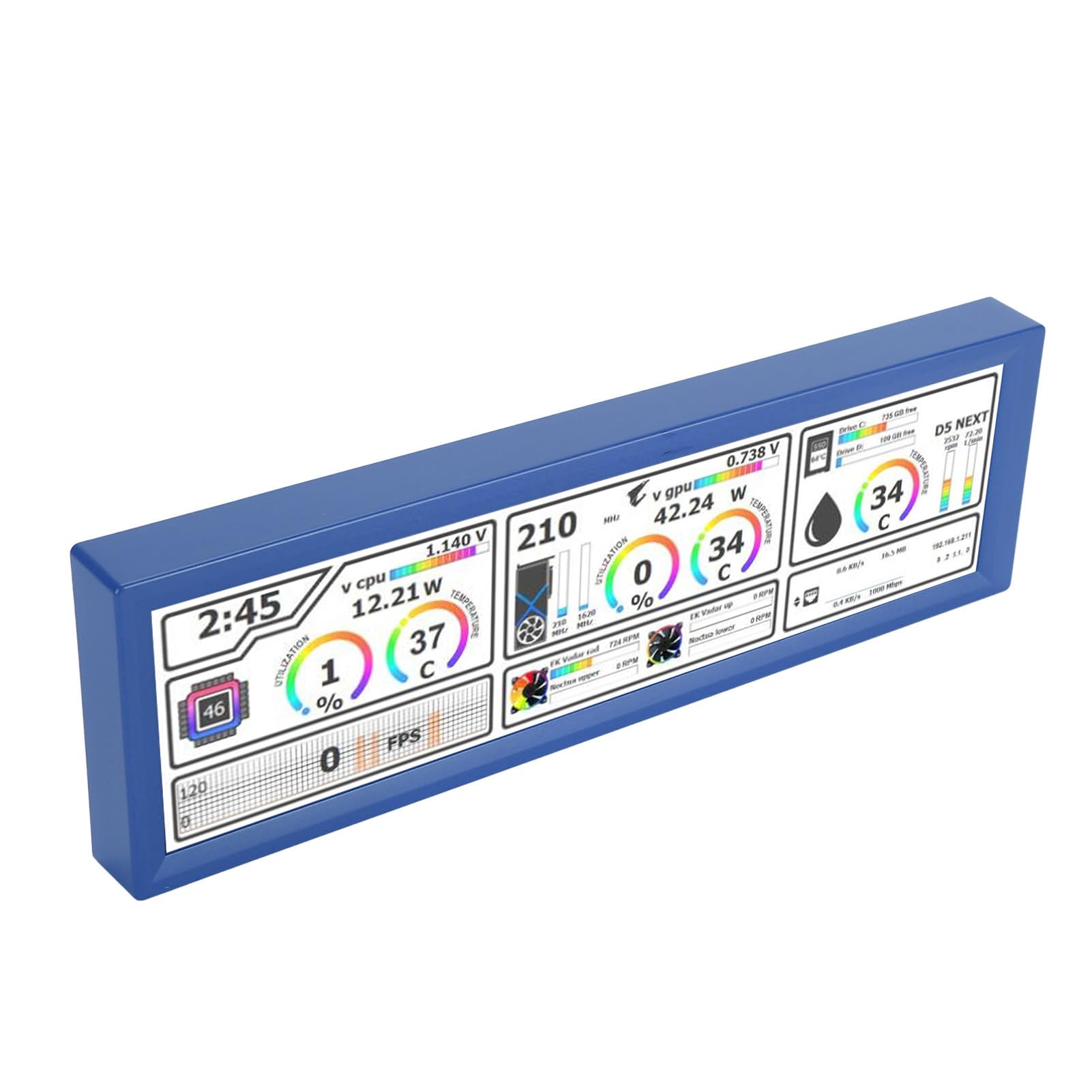 Mini PC Temperature Display Panel - Touch Screen Monitor for Dash Navigation & System Monitoring (Blue) | Ideal for Car Dashboard, Gaming PC, and Home Office Setup