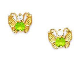14K Yellow Gold Plated CZ Cubic Zirconia Butterfly Angel Wing Earrings - 3x3mm Simulated Diamond Studs with Screw Back (6x7mm) - Elegant Jewelry Gift for Women, Bridesmaids, Birthday, Anniversary & Special Occasions