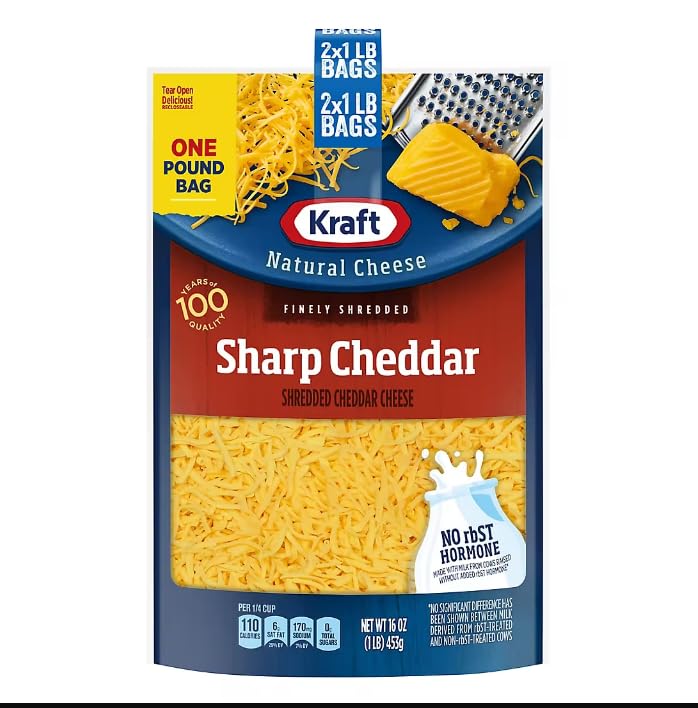 Kraft Sharp Cheddar Finely Shredded Cheese - 2 Pack (1 lb Total) | Perfect for Tacos, Salads & Baked Potatoes | Premium Quality Cheese for Cooking & Snacking