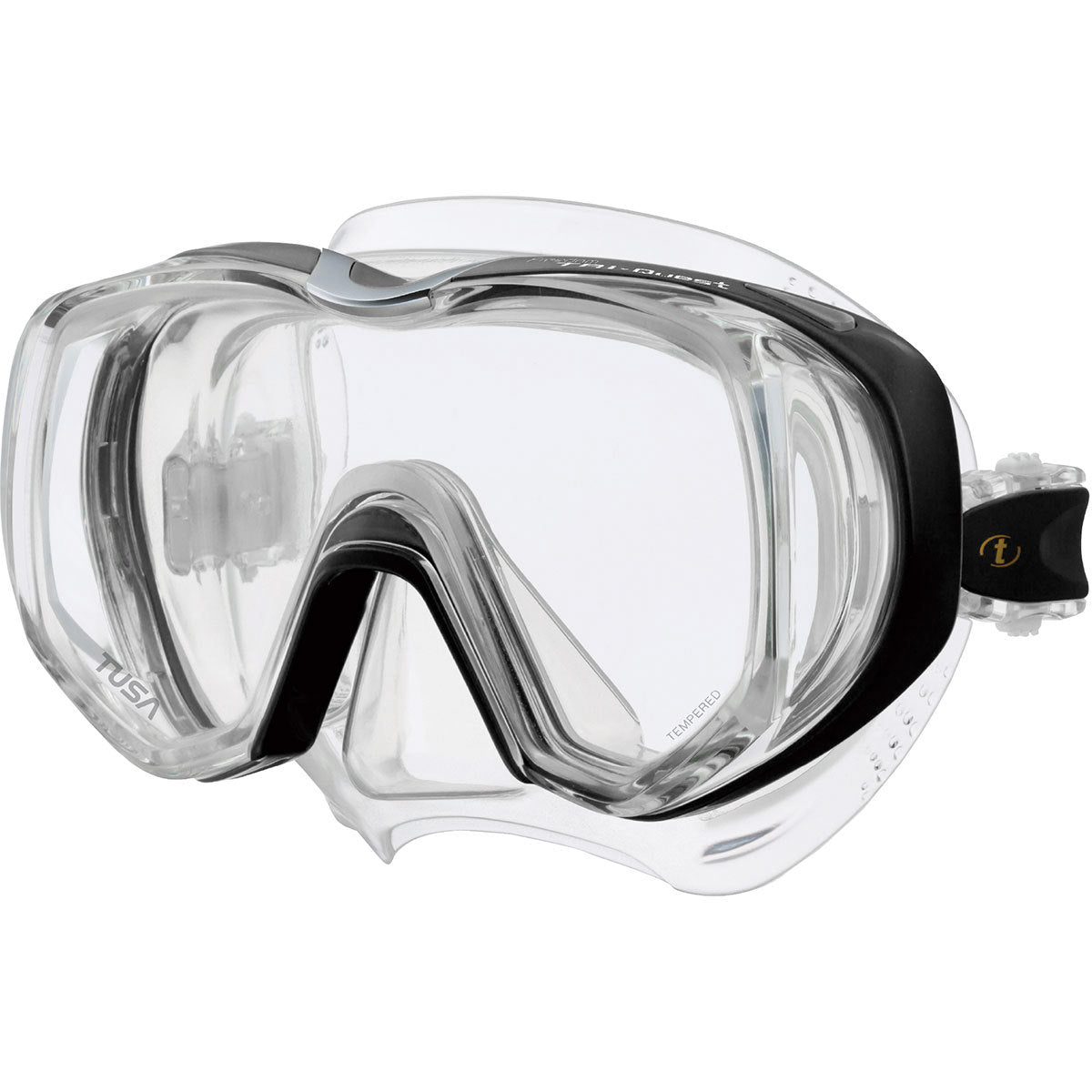 Tusa Freedom Tri Quest Clear/Black Snorkel Set - Full Face Snorkeling Mask for Adults & Kids - Comfortable Anti-Fog Design for Swimming, Diving & Beach Vacations