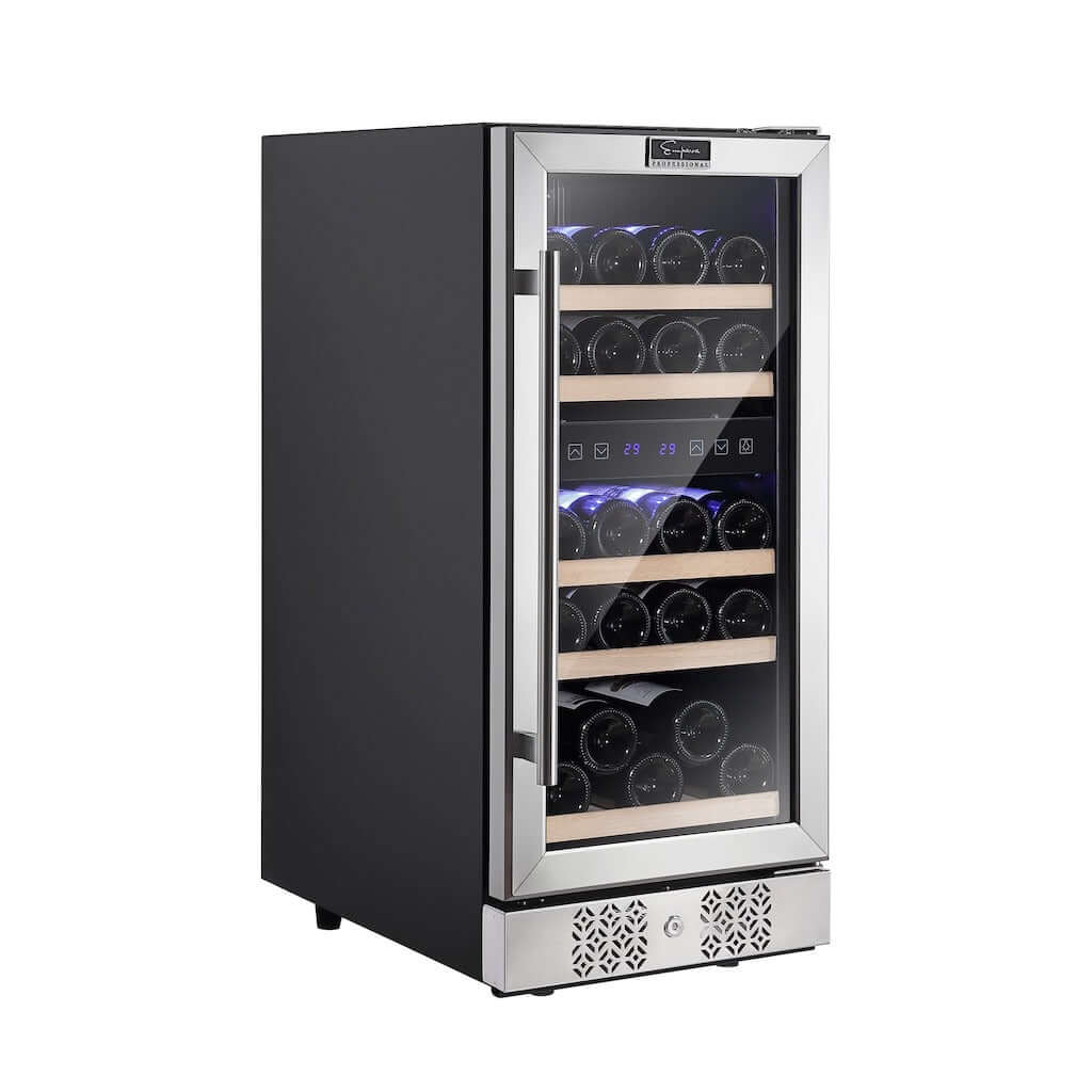 Empava 15 Inch 29 Bottle Dual Zone Wine Cooler Refrigerator - Freestanding or Built-In for Home, Kitchen, Bar, Restaurant (Model WC02D) - Perfect for Wine Storage, Entertaining & Cellaring