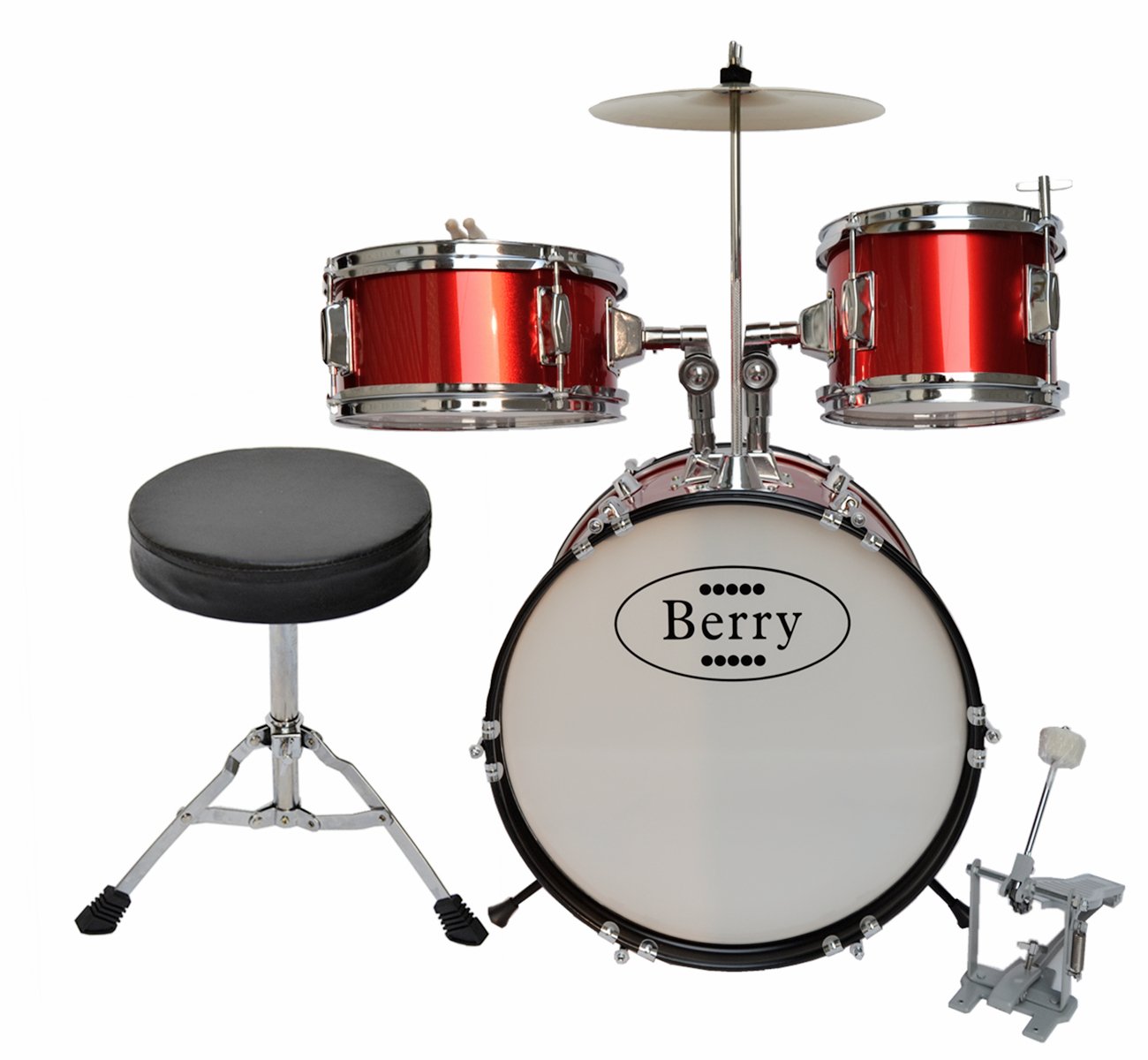 Complete Kids Large Drum Set with Cymbal, Stool & Drumsticks - Red Musical Instrument for Beginners, Birthday Gifts & Home Play