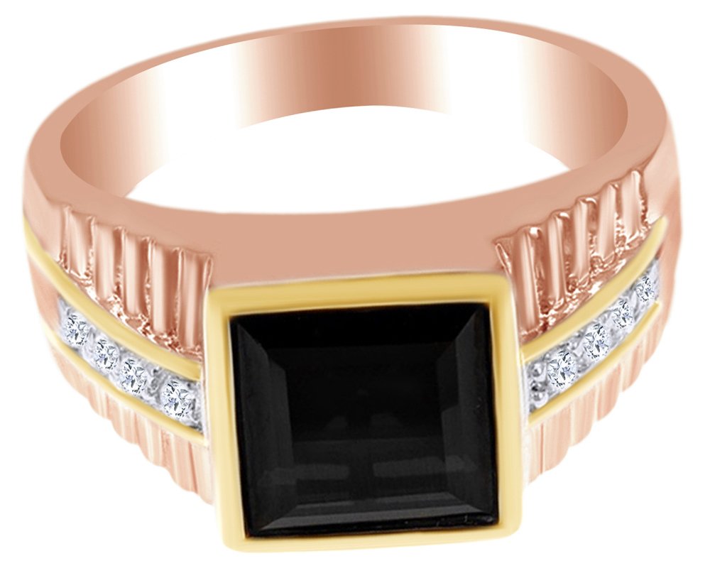 5.89 Ct Square Black Cubic Zirconia & White Topaz Two-Tone Men's Ring in 14k Gold Over Sterling Silver - Elegant Jewelry Gift for Him, Anniversary, Wedding, Birthday & Special Occasions