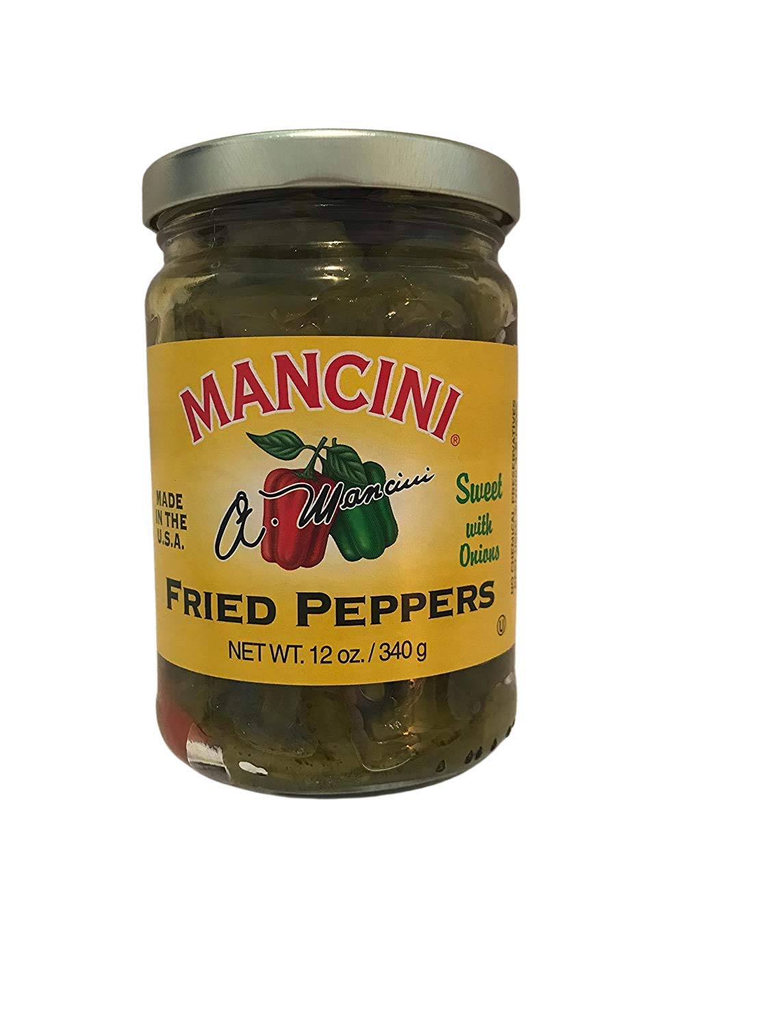 Mancini - Fried Peppers with Onions, 12 oz Jars (Pack of 2) - Italian Style Sweet Peppers for Sandwiches, Pasta & Pizza Toppings - Perfect for Hoagies, Salads & Antipasto Platters