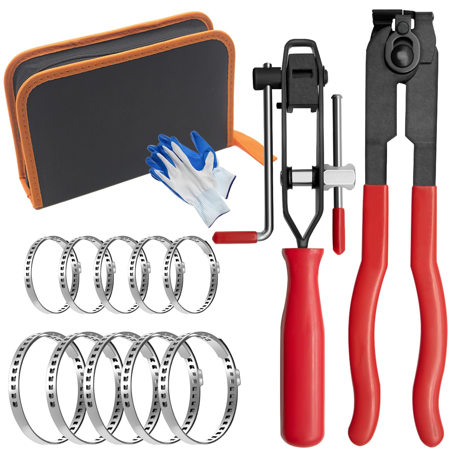 CV Boot Banding Tool - ATV CV Joint Axle Boot Clamp Pliers Kit with 10pcs Crimp Bands for Most Cars & Trucks - Universal Ear Type Extension - Perfect for CV Axle Repair, Maintenance and Off-Road Vehicle Service