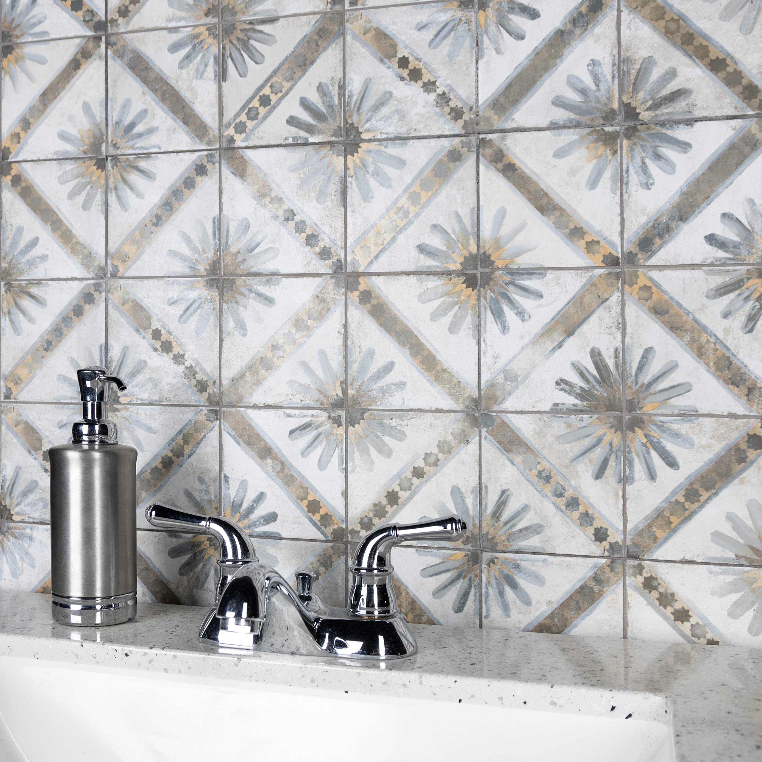 Merola Tile Harmonia Kings Marrakech Blue 13x13 Inch Ceramic Floor and Wall Tile - Perfect for Bathroom, Kitchen Backsplash, and Living Room Decor