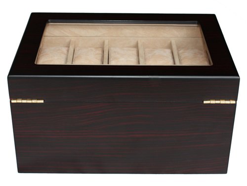 20-Piece Ebony Walnut Wood Watch Box for Men - Luxury Watch Display Case with Glass Top, Jewelry Storage Organizer - Perfect Father's Day Gift for Watch Collectors & Home Decor