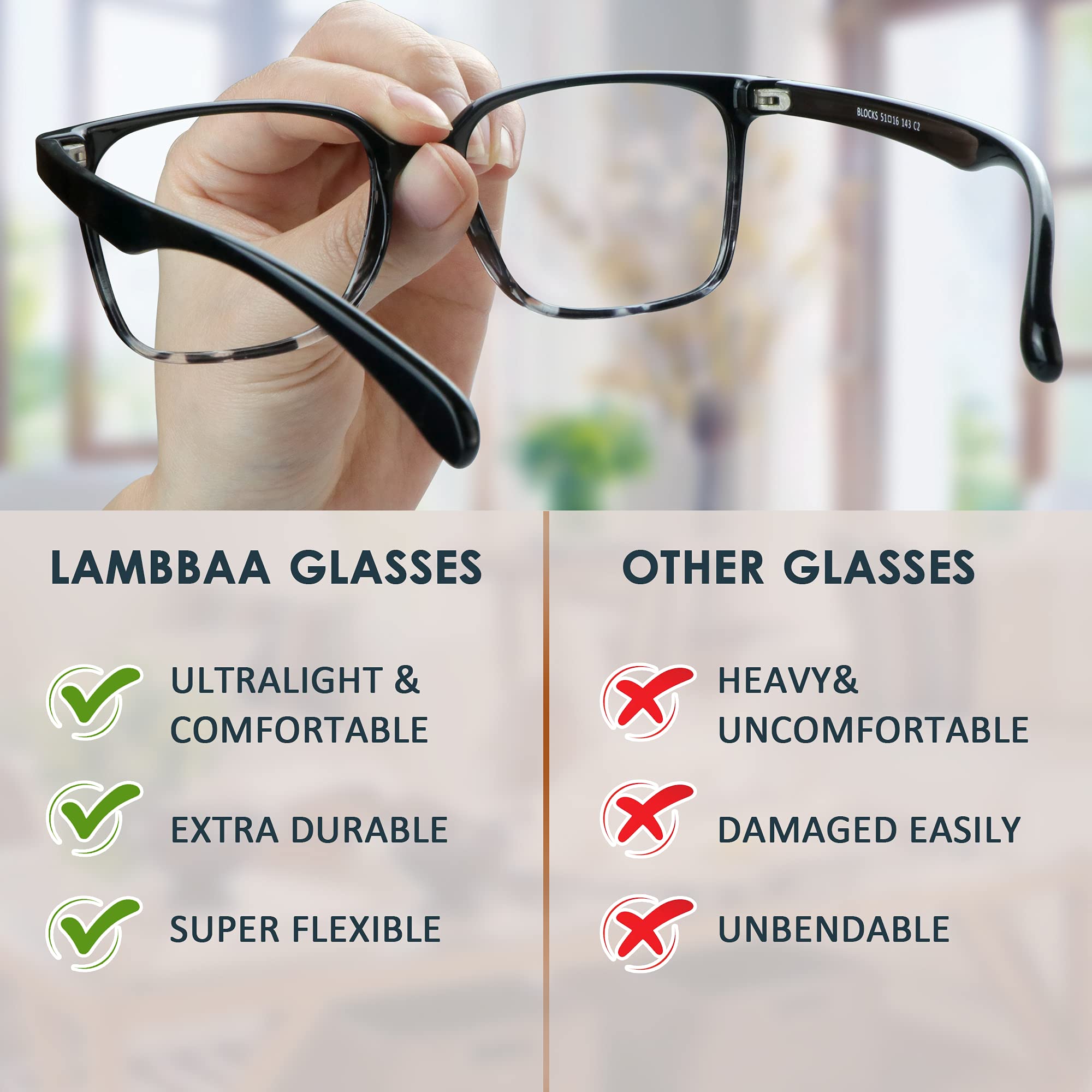 Blue Light Blocking Glasses 3 Pack - Square Frame Computer & Gaming Glasses for Men & Women - Anti Eyestrain Reading Glasses for Work, Study & Screen Time Protection