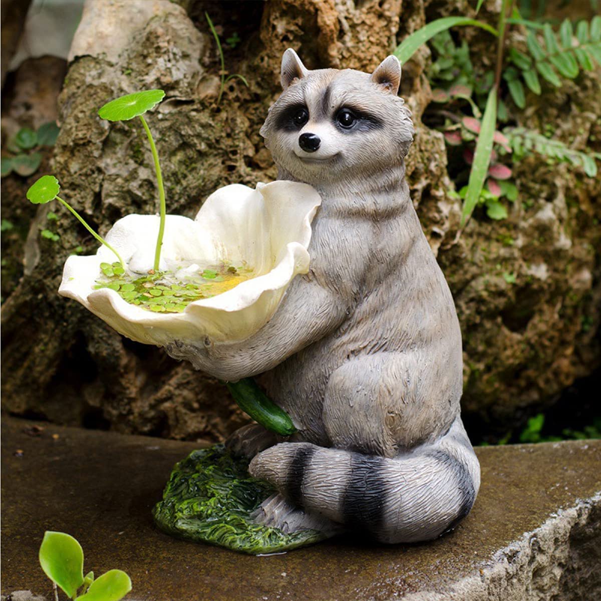 Resin Raccoon Bird Feeder - Cute Garden Ornament for Outdoor Decor, Wildlife Attraction & Flower Pot Figurine | Perfect for Backyard, Patio & Garden Decoration