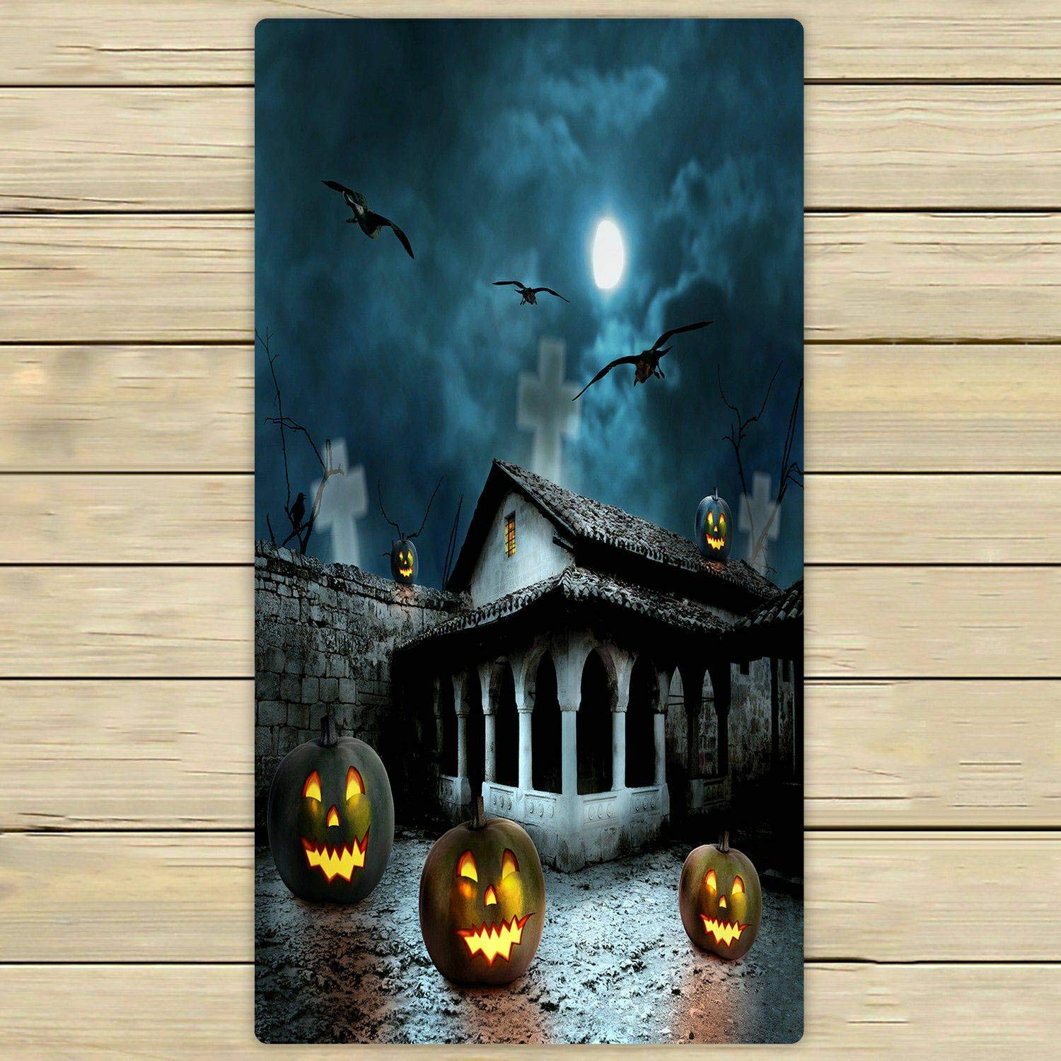 Halloween Pumpkin Old House Moonlight Beach Bath Towel - 30x56 Inch Super Absorbent Shower Towel for Home, Outdoor & Travel - Perfect for Halloween Decor, Beach Trips & Cozy Bath Time