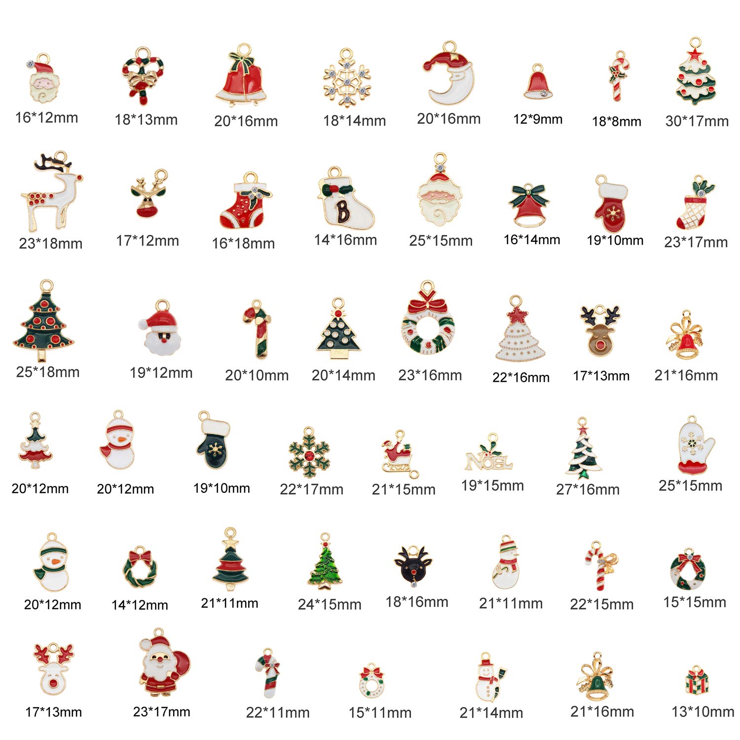 JJGrace 60Pcs Gold Plated Christmas Charms - Assorted Enamel Pendants for DIY Jewelry Making, Necklace, Earrings & Bracelets - Perfect for Holiday Crafts, Gift Giving and Christmas Decorations