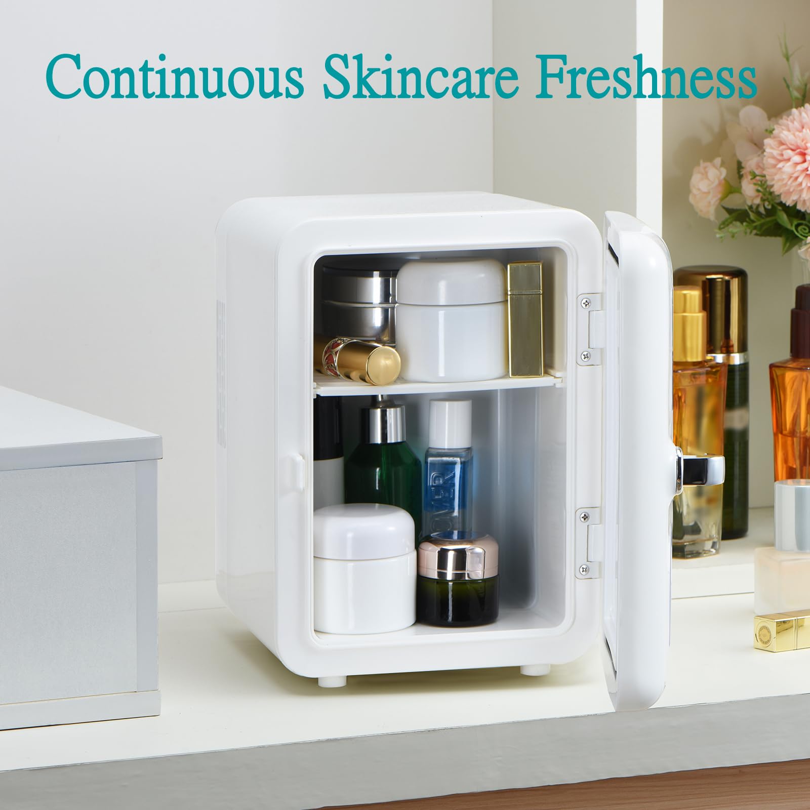 Iceblue 4L Mini Skincare Fridge with Viewing Window - Compact Beauty Fridge for Cosmetics, Perfumes & Beverages - Perfect for Bedroom, Office, Dorm & Car - Keep Your Skincare Fresh & Drinks Cool (White)