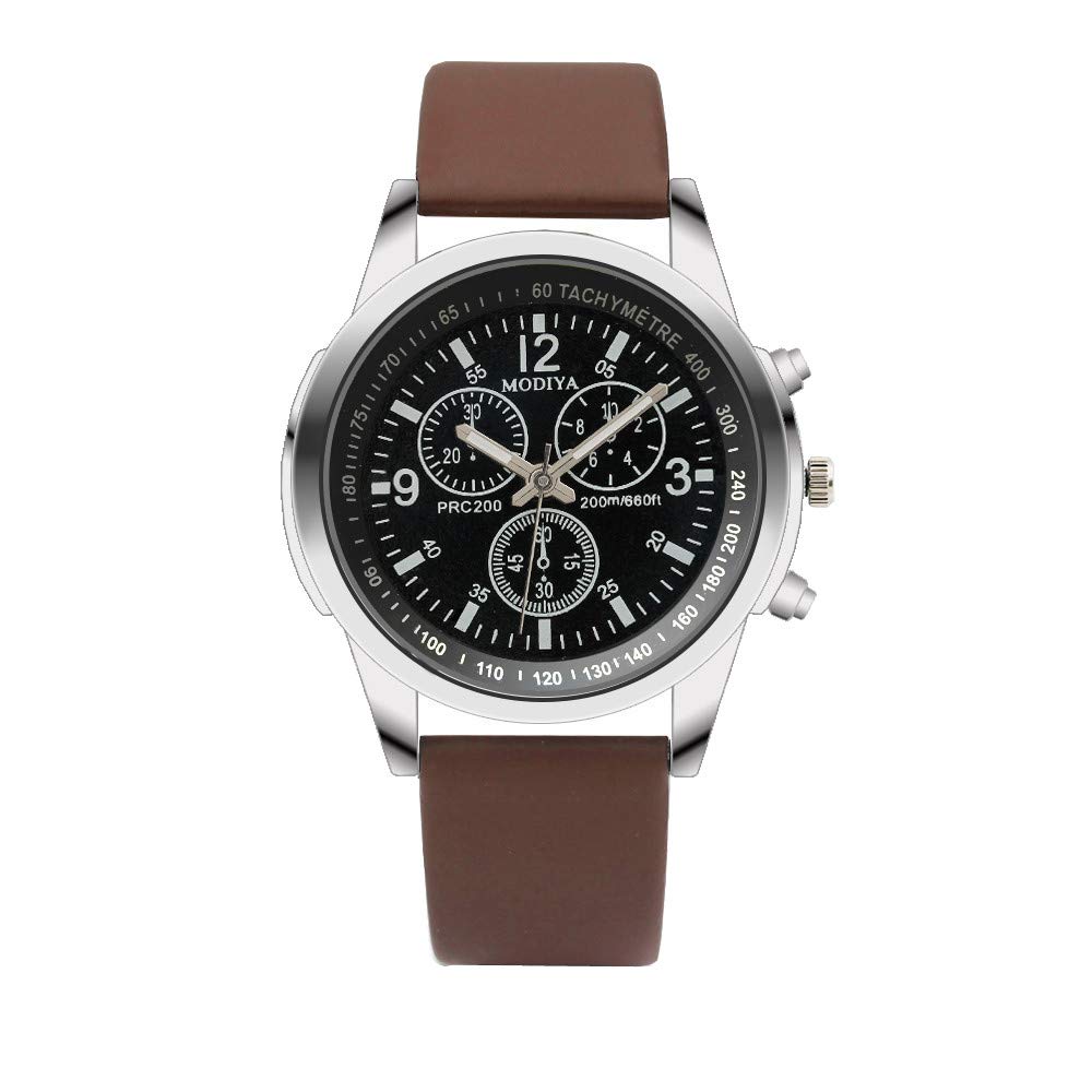 Bokeley Big Men's Watch - Leather Band Quartz Wristwatch with Alloy Case (Y-Brown) | Stylish Casual & Business Accessory for Everyday Wear