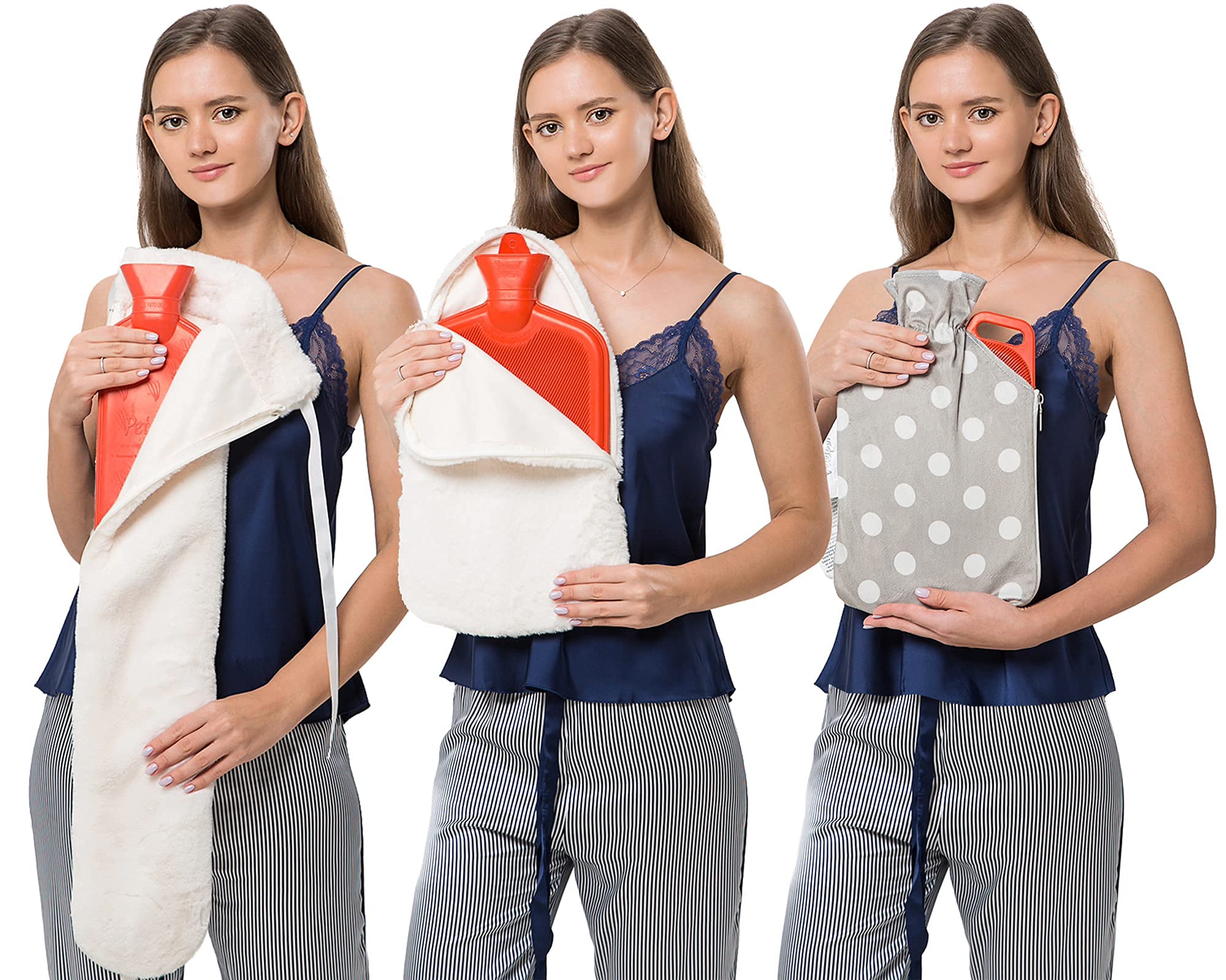 PeterPan Rubber Hot Water Bottles Set - 3-Piece Family Gift Pack with XXX-Large Bottle, Handle Bottle with Cover & Long Bottle - Perfect for Pain Relief, Warmth & Comfort at Home, Office or Travel