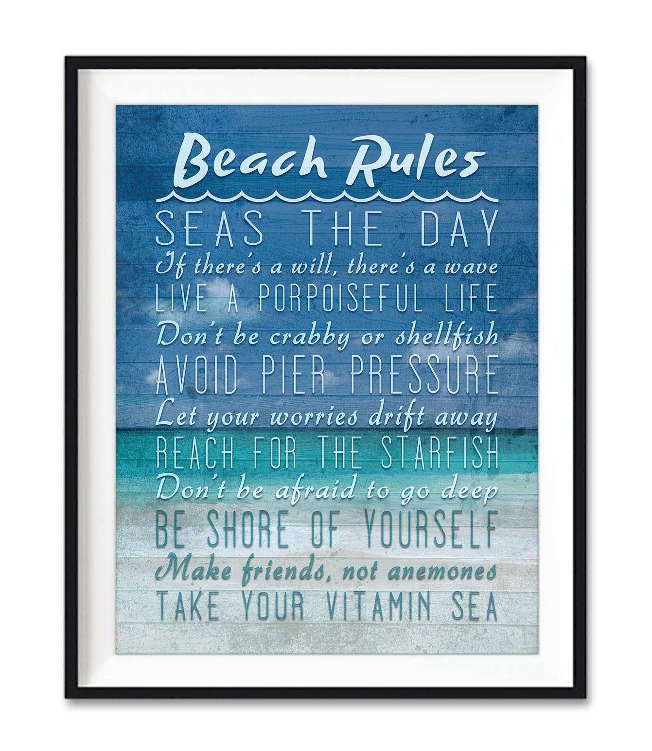 Beach Rules Art Print - Nautical Ocean Coastal Sea Wall Decor, Inspirational Home Sign, Unframed 5x7 Inches - Perfect for Beach House, Summer Decor & Funny Gift Ideas