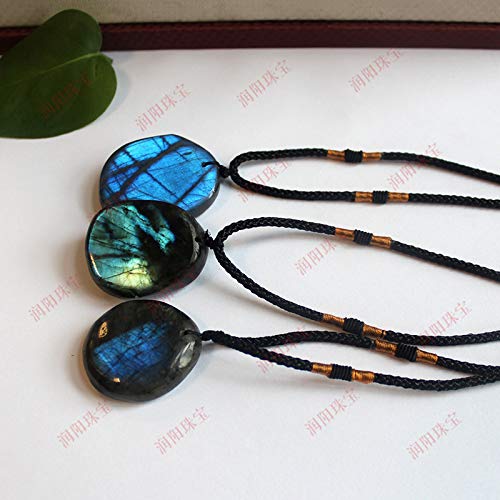 Natural Labradorite Stone Pendant Necklace - Handmade Macrame Yoga Jewelry for Men & Women - Healing Energy Rough Stone Moonstone Raw Gemstone - Perfect for Meditation, Spiritual Healing & Boho Fashion