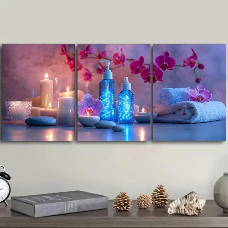 3-Piece Spa Candle Wall Art Set - Framed Canvas 40x60cm - High Quality Print - 100% Australian Made - Ready to Hang - Perfect for Bathroom Decor, Relaxation Spaces & Home Spa Ambiance