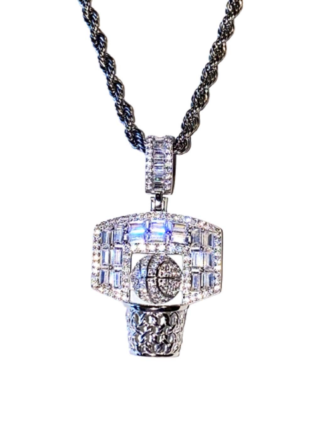 925 Sterling Silver Iced Out Pendant Necklace for Men & Women - Italy White Gold Finish Stainless Steel Rope Chain (16