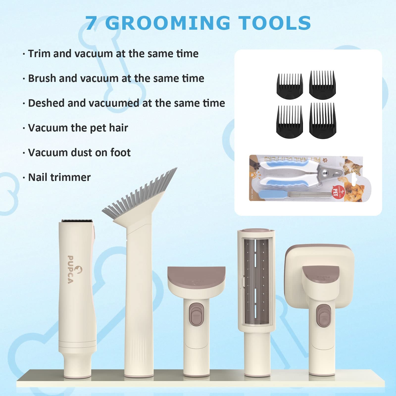 6 in 1 Dog Grooming Kit with 12000Pa Pet Vacuum Cleaner - Low Noise Hair Remover, Nail Grinder & Trimmers for Dogs - Large Capacity Dustbin - Perfect for Home Pet Grooming & Shedding Control