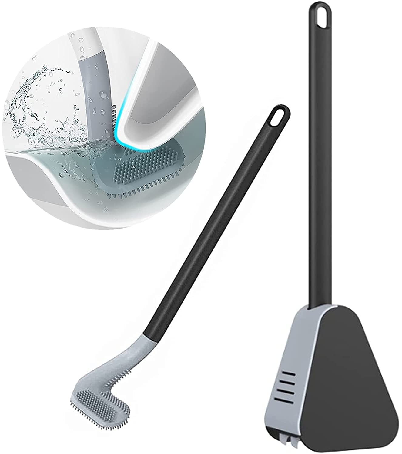 360° Cleaning Long-Handled Silicone Toilet Brush with Wall Hook - Quick Drying, No Dead Ends for Deep Bathroom Cleaning - Perfect for Small Spaces & Hard-to-Reach Areas