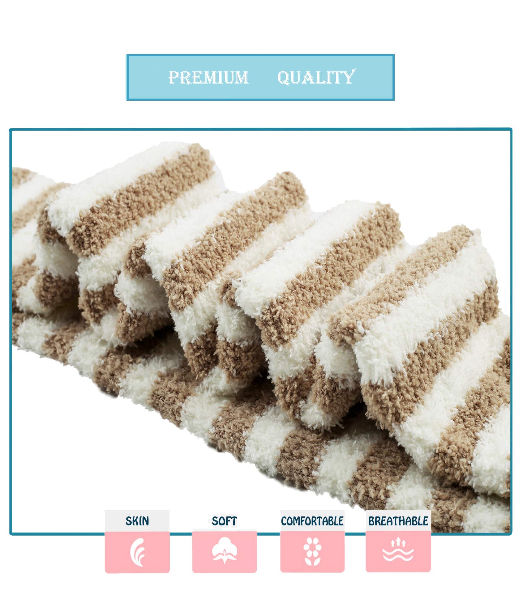 Wander G Women's Over Knee High Fuzzy Socks - Cute Cartoon Thigh High Stockings - Warm Striped Leg Warmers for Winter, Lounge & Home Comfort