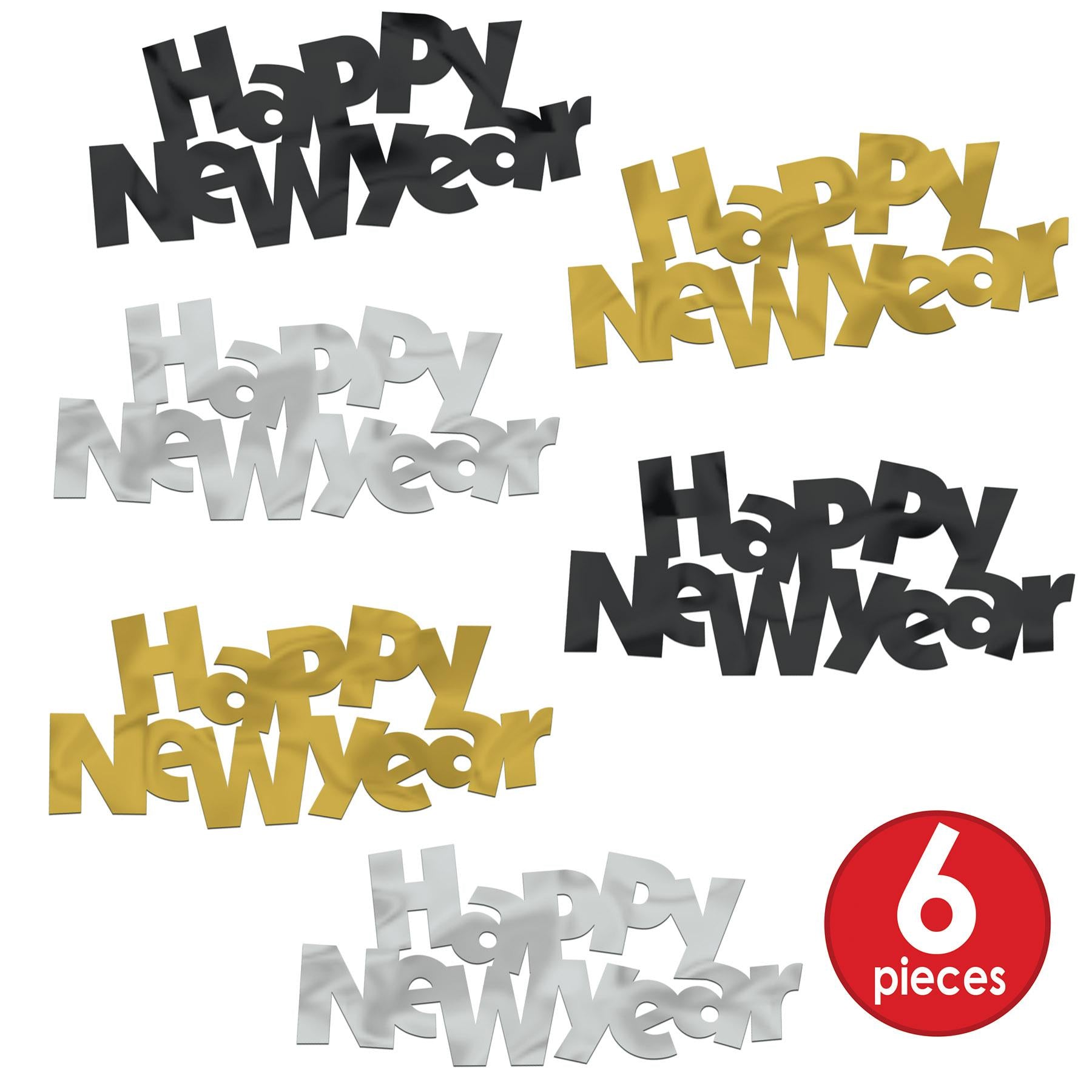 12 Pack Beistle Black Gold Silver Jumbo Happy New Year Confetti - Perfect for New Year's Eve Party Decorations & Celebrations