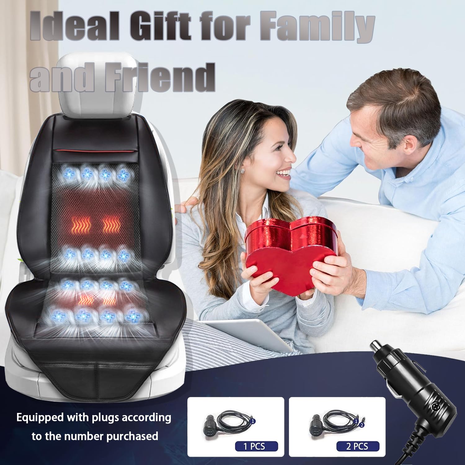 3 in 1 Cooling Car Seat Covers - Summer & Winter Massage Seat Cushion with 16 Fans, 12V High Power Fast Cooling for Cars & SUVs - Breathable Black Car Seat Cover (1PC) - Perfect for Road Trips & Hot Weather Commuting