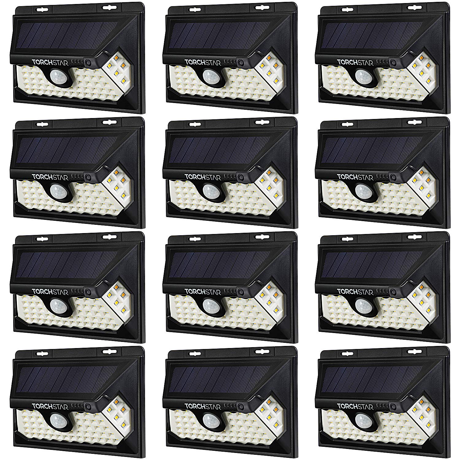TORCHSTAR 12-Pack Solar Motion Sensor Lights Outdoor, 4 Modes Waterproof Security Lights with Wide Angle - 6500K Pure White for Garden, Patio, Garage, Yard - Perfect for Pathway Lighting & Home Security