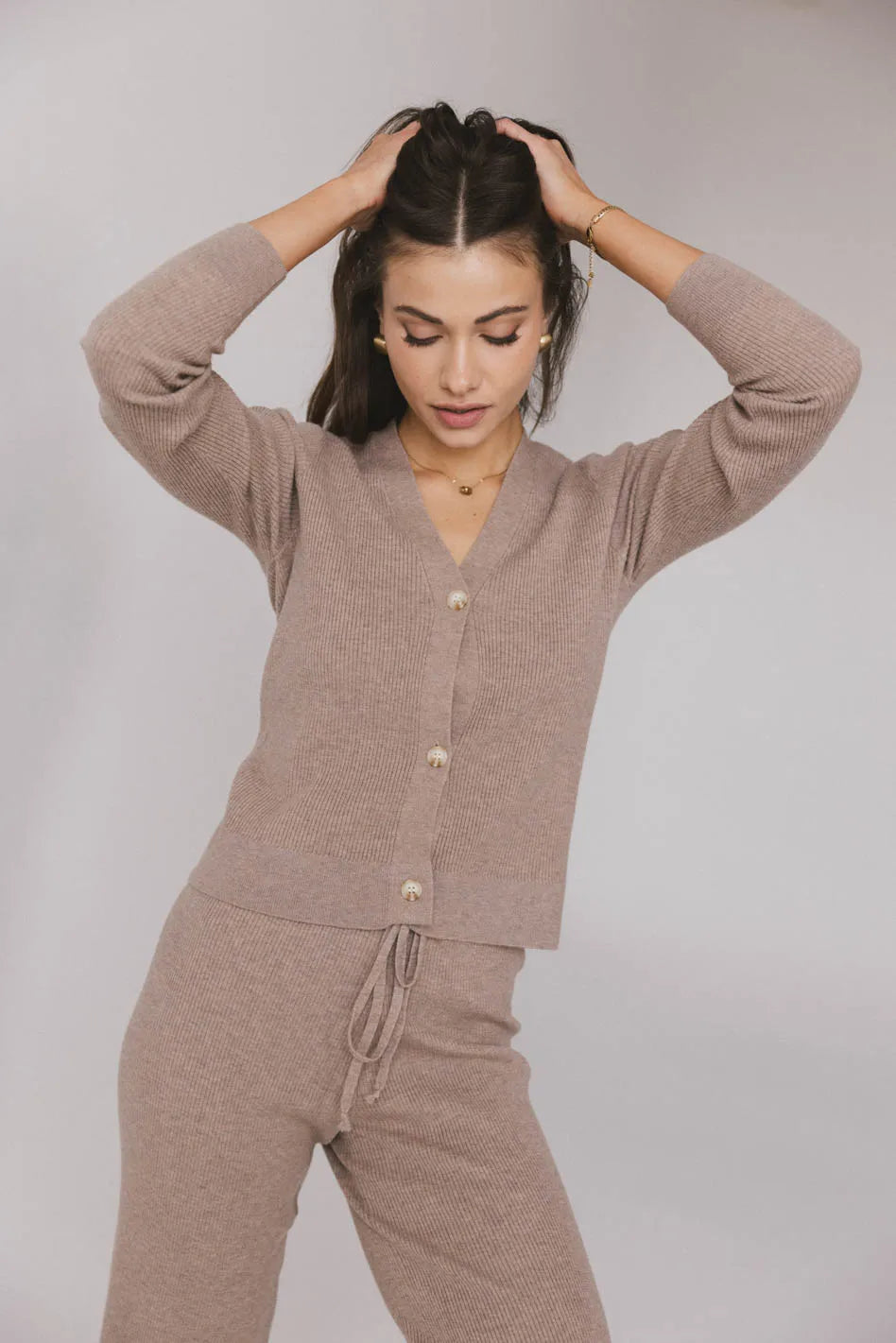 Evelise Ribbed Cardigan Women's Knit Sweater - Mocha Brown Fall Winter Fashion | Cozy Casual Outfit for Office, Date Night & Layering
