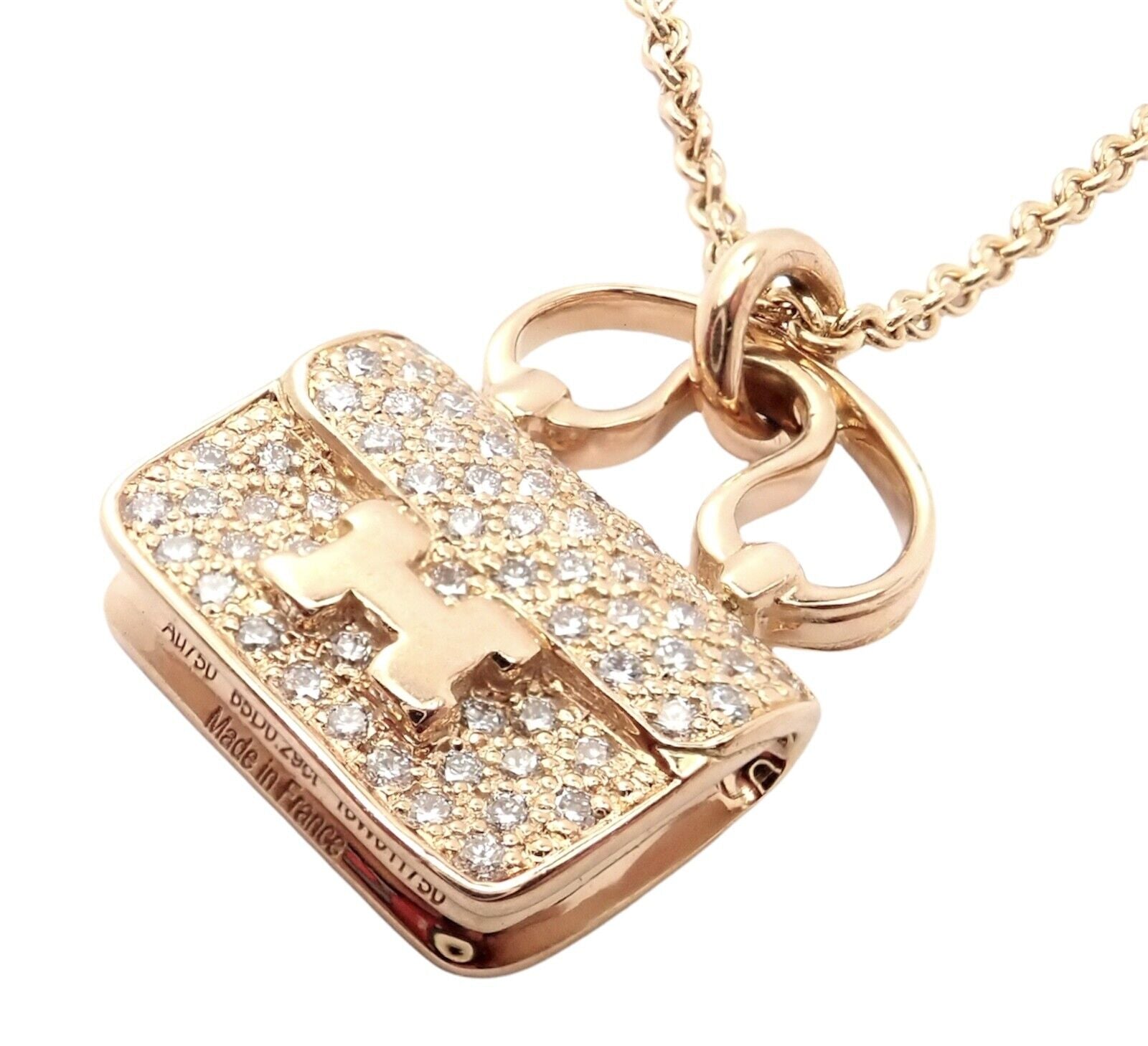 Authentic Hermes 18k Rose Gold Diamond Constance Amulette Pendant Necklace - Luxury Jewelry for Women, Perfect Gift for Anniversary & Special Occasions