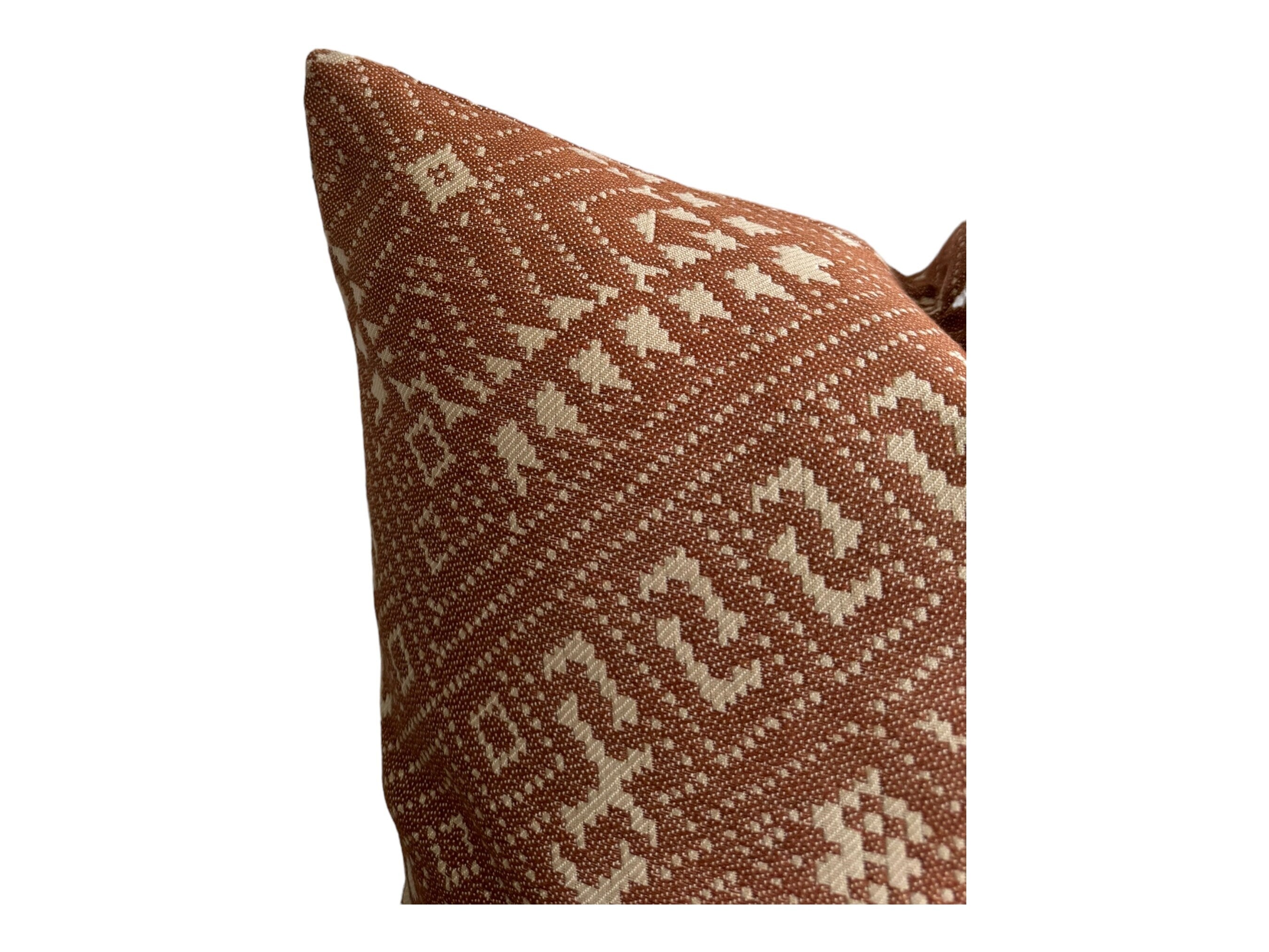 Handwoven Ikat Outdoor Pillow Cover in Terracotta Rust - Waterproof & UV Resistant for Patio, Porch & Garden Decor