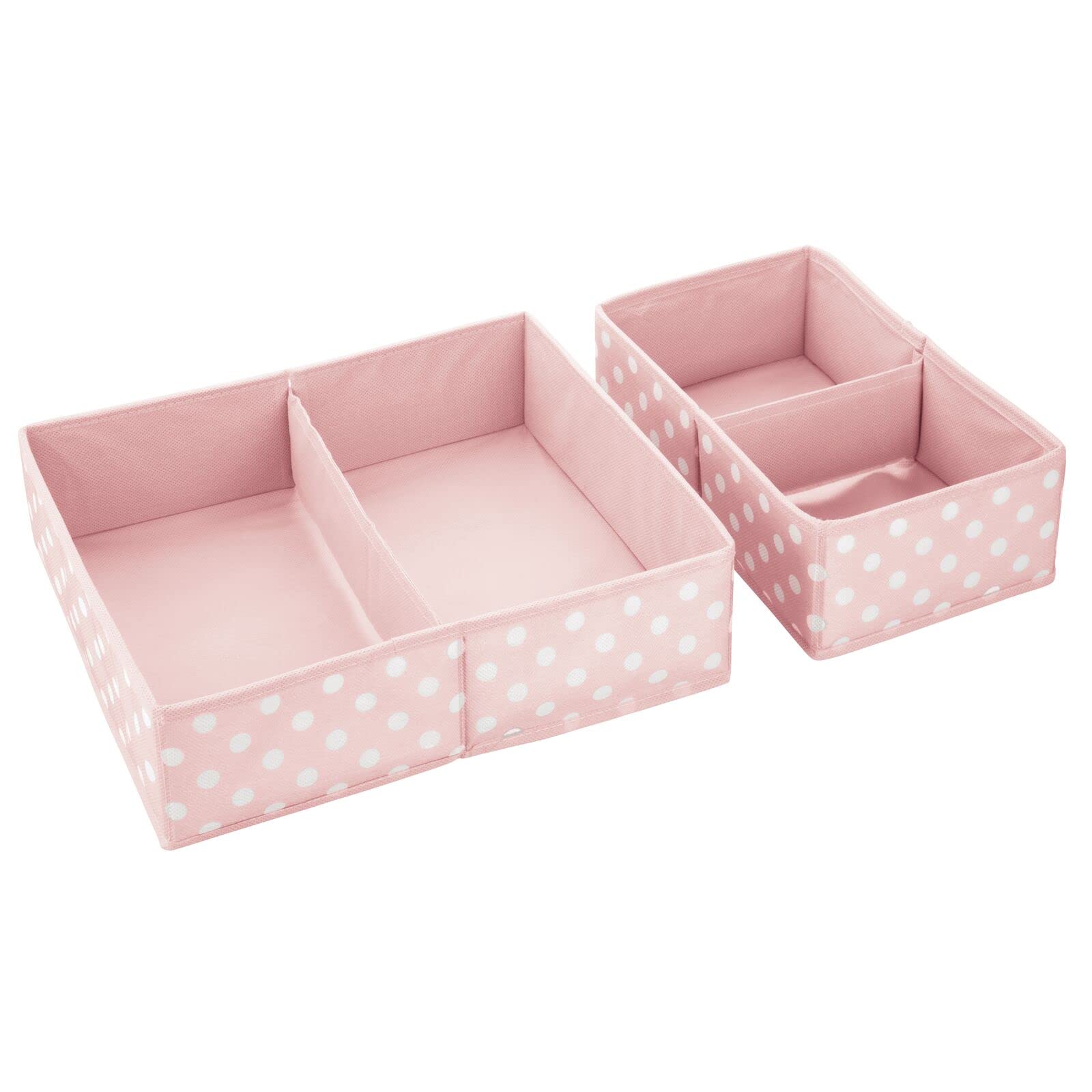 mDesign Fabric Drawer Organizer Bins - Set of 2 or 4 Pack, Pink/White Polka Dot - Perfect for Kids & Baby Nursery Dresser, Closet, Shelf & Playroom Organization - Holds Clothes, Toys, Diapers, Bibs & Blankets - Ideal for Home, Daycare & Travel Storage Solutions