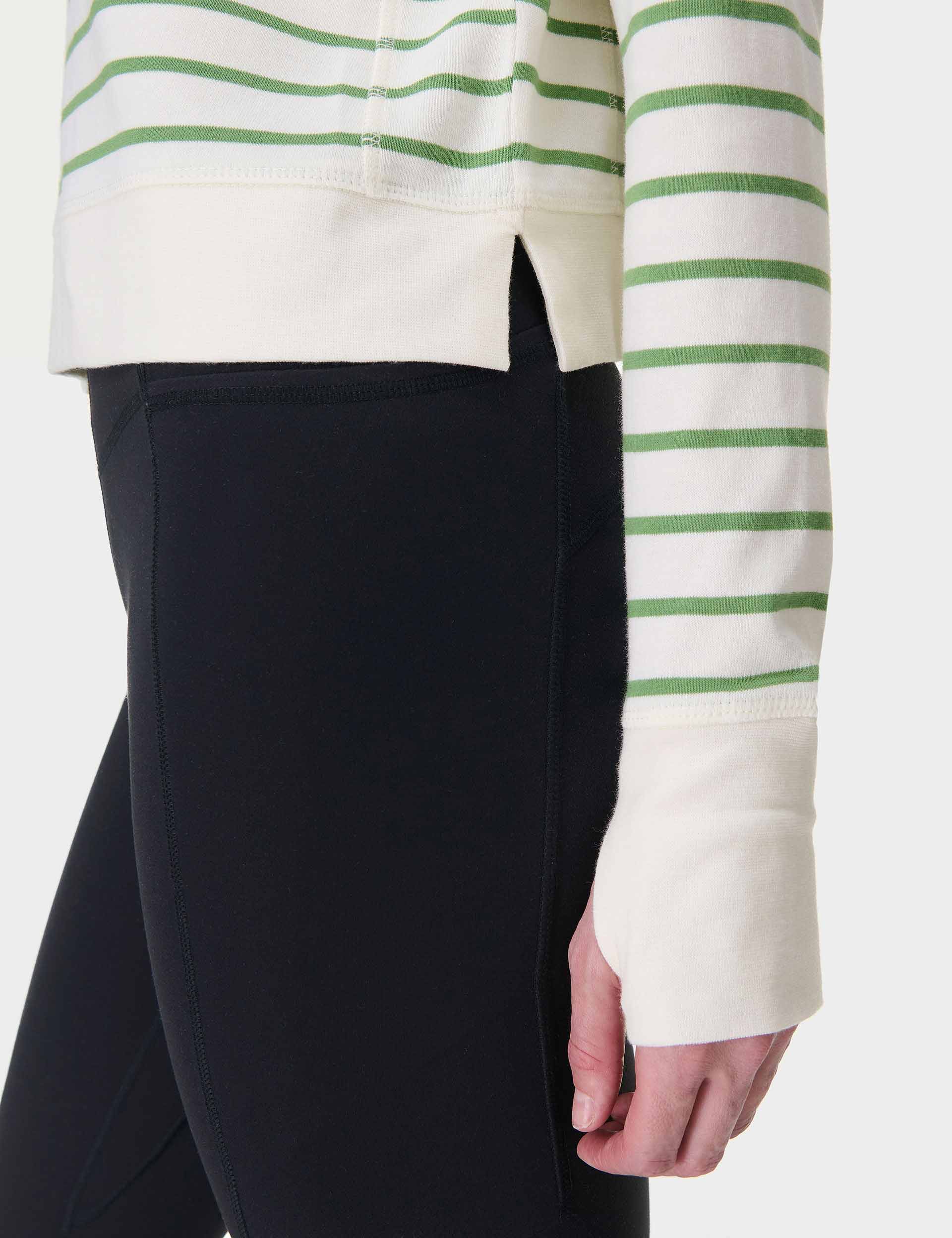 After Class Crop Sweatshirt - Lilywhite Green Stripe | Women's Casual Pullover Hoodie for School, College, Streetwear & Lounge Comfort