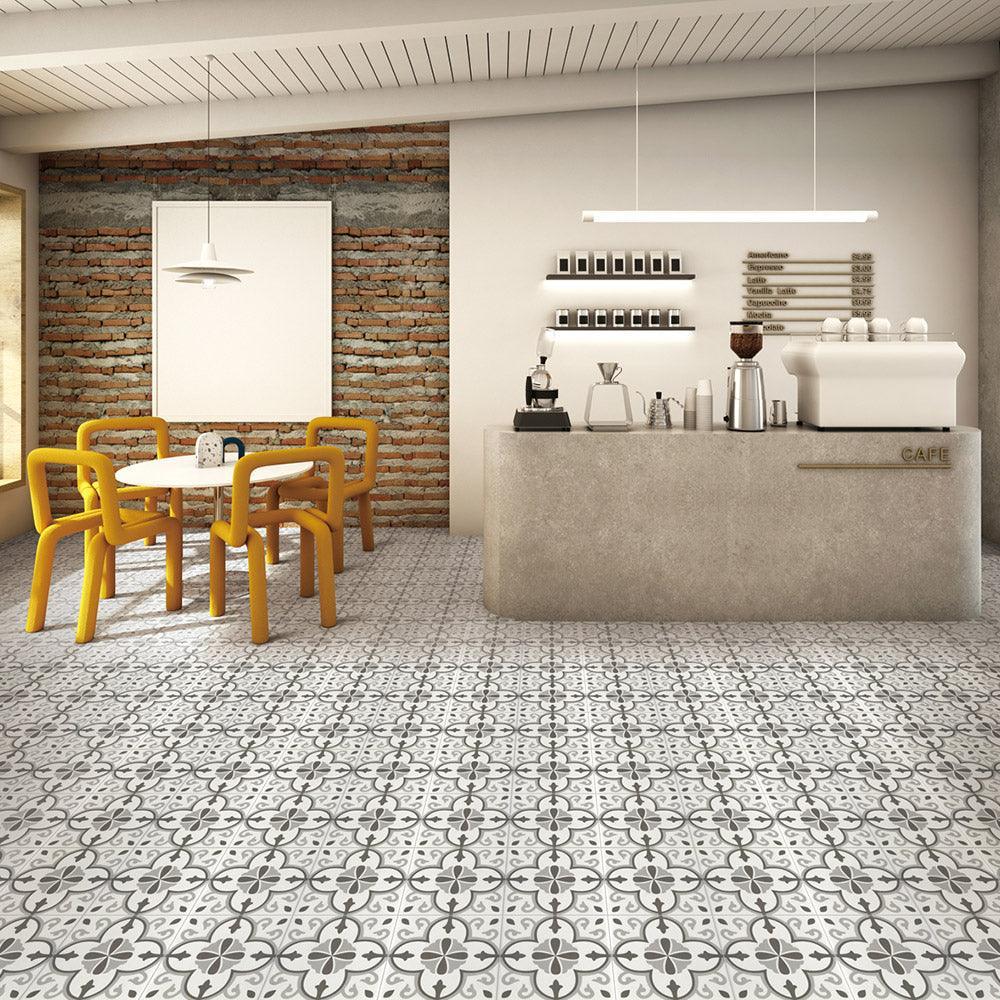Premium Somerset Brighton Encaustic Look 200x200 Matt Porcelain Tile - Perfect for Bathroom, Kitchen & Living Room Flooring