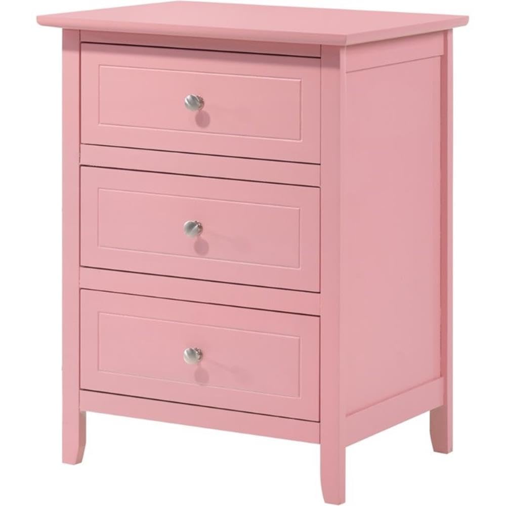 Pink Daniel 3-Drawer Nightstand - Modern Bedside Table with Storage for Bedroom, Guest Room & Nursery | Glory Furniture Collection