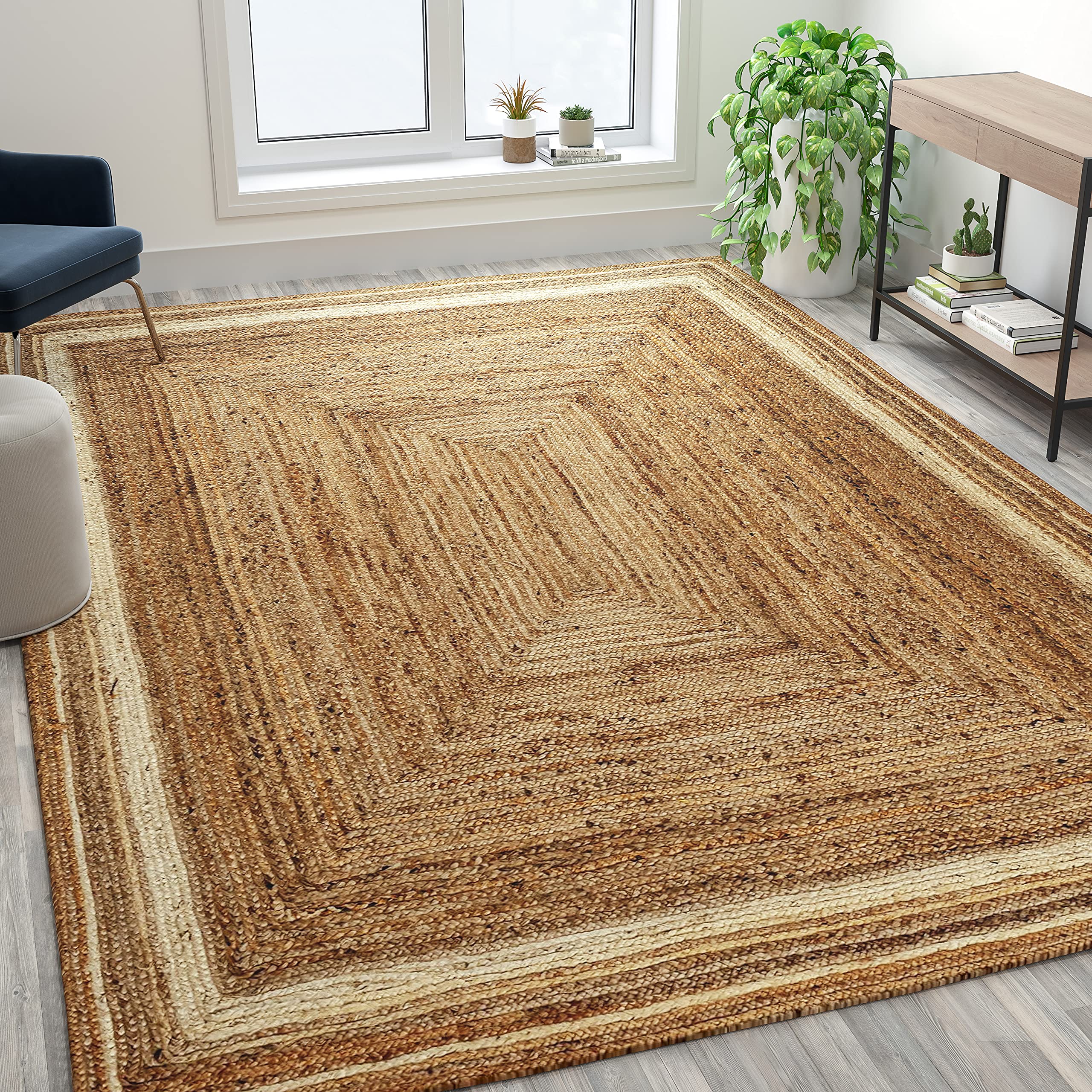 Flash Furniture Prima Natural Fiber Jute Area Rug 8' x 10' - Braided Indoor Jute Rug for Living Room, Bedroom & Office - Eco-Friendly Home Decor
