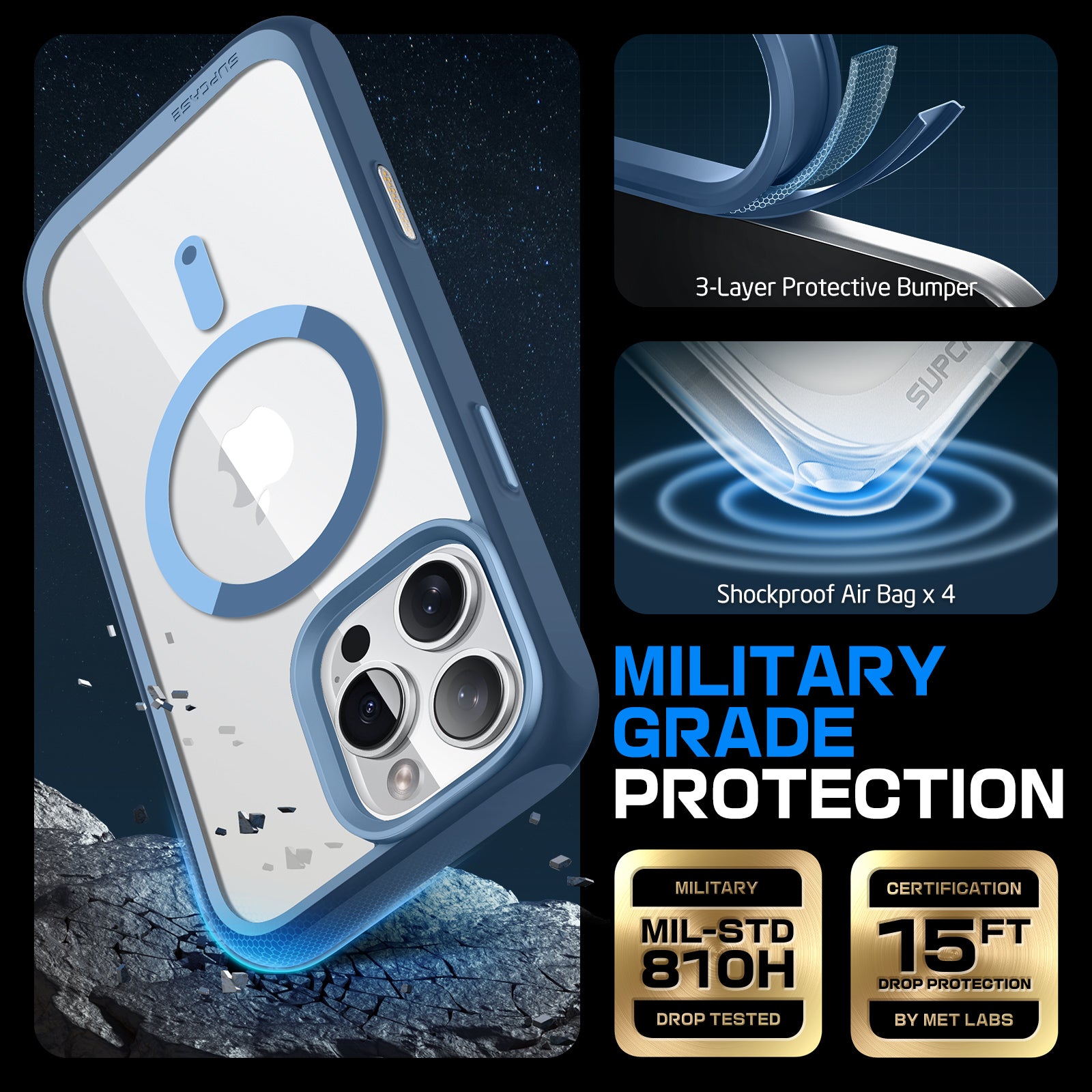 iPhone 16 Pro Max Case 6.9 Inch - Unicorn Beetle MAG Slim Clear Protective Cover with MagSafe & Camera Control Button - Shockproof Blue Phone Case for Daily Use, Travel & Outdoor Activities