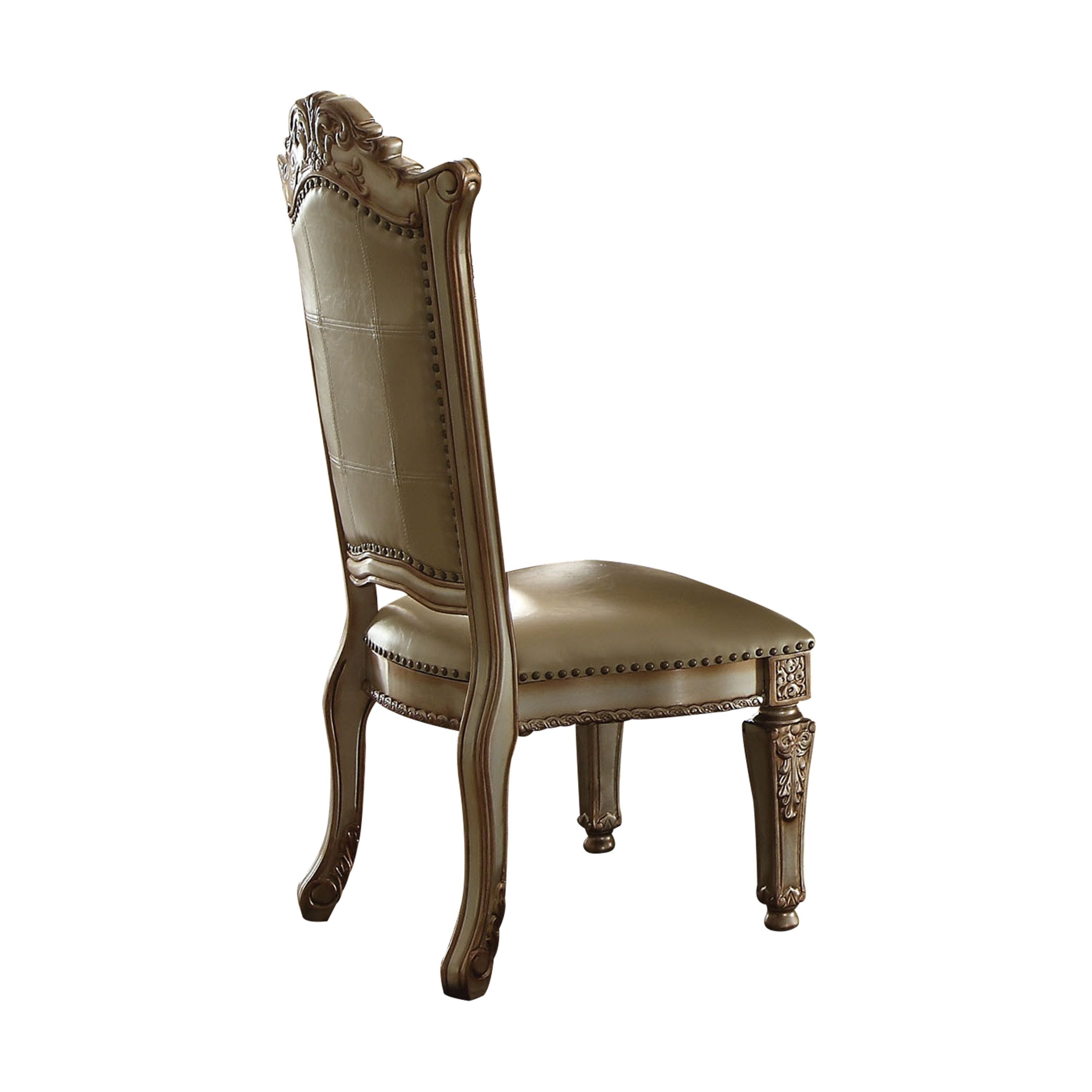 Vintage Bone & Gold Patina Side Chairs with Nailhead Trim - Set of 2 Dining Chairs for Farmhouse, Dining Room, or Entryway Decor