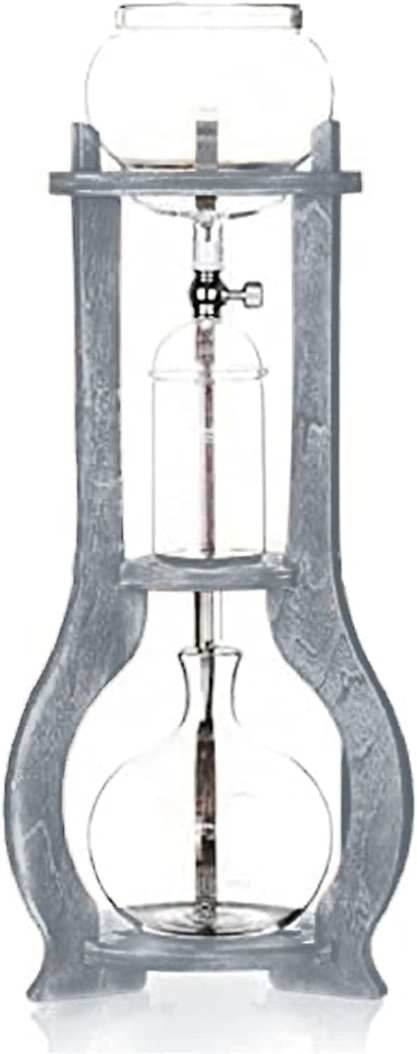 Premium Nispira Cold Brew Coffee Maker - 6-8 Cup Iced Coffee Drip Tower with Wooden Stand, Grey | Perfect for Home, Office & Outdoor Use | Easy Brewing for Smooth Iced Coffee & Cold Brew Concentrate