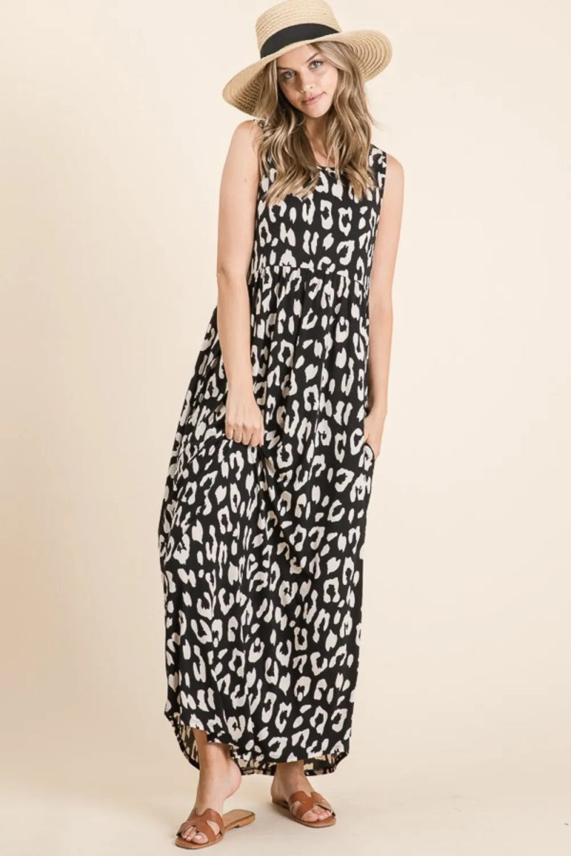 BOMBOM Leopard Print Maxi Dress with Pockets - Stylish & Comfortable Women's Summer Dress for Beach, Party & Casual Wear
