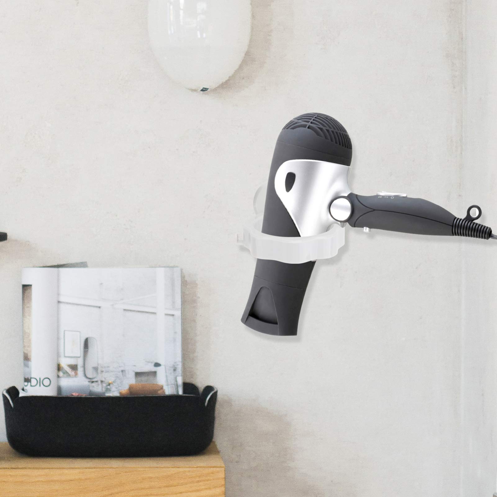 2-Pack Hemoton Wall Mounted Hair Dryer Holder - Plastic Multi-Purpose Hanger for Hair Dryers, Clothes & Accessories - No Drill Installation - White ABS (Perfect for Bathroom, Bedroom & Laundry Room Organization)