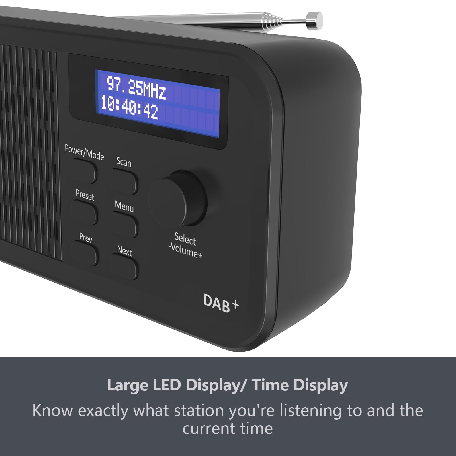 Portable Digital Radio with DAB/DAB+ & FM, USB Rechargeable 20 Hours Playtime, 10 Preset Stations, Headphone Jack, LCD Screen - Perfect for Home, Office, Kitchen, Garden & Outdoor Use
