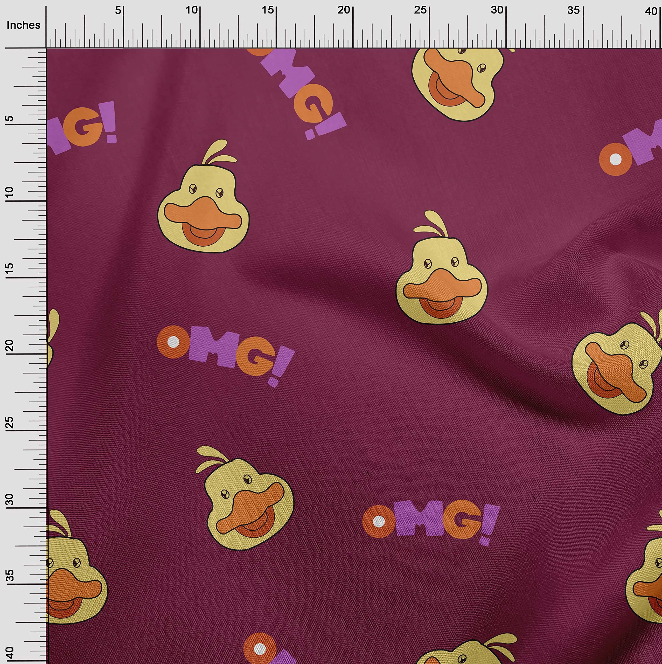 oneOone Velvet Dark Magenta Fabric - 58 Inch Wide Premium Quilting & Sewing Material with Adorable Duck Face Print for Kids DIY Projects | Perfect for Baby Blankets, Dressmaking & Home Decor