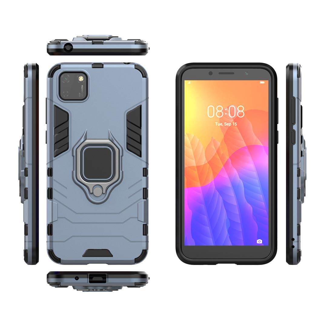 Huawei Y5P Case with Metal Ring Grip & Kickstand - Magnetic Car Mount Compatible Rugged Dual Layer Protective Cover for Huawei Y5P (Navy Blue) | Perfect for Daily Use, Travel & Hands-Free Viewing