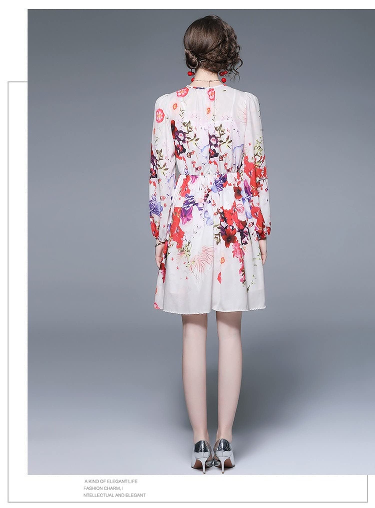 2022 Spring Summer Women's Printed Chiffon Waist-Defining Long Sleeve Dress - Perfect for Beach Vacations, Date Nights & Summer Parties