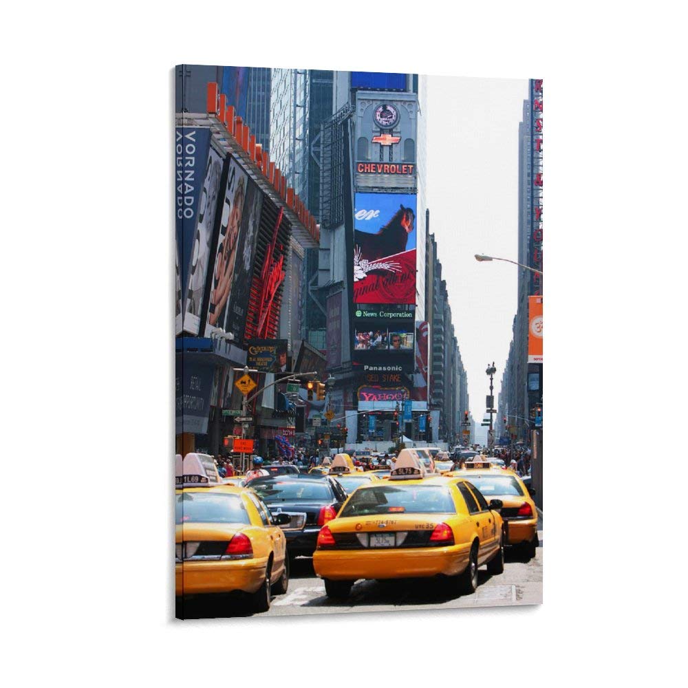 New York City Yellow Taxi Cab Times Square Photography Canvas Wall Art - 24x36 Inch (60x90cm) Decorative Painting for Living Room & Bedroom - Perfect for Urban Decor, Office Wall Art, and NYC Themed Interior Design