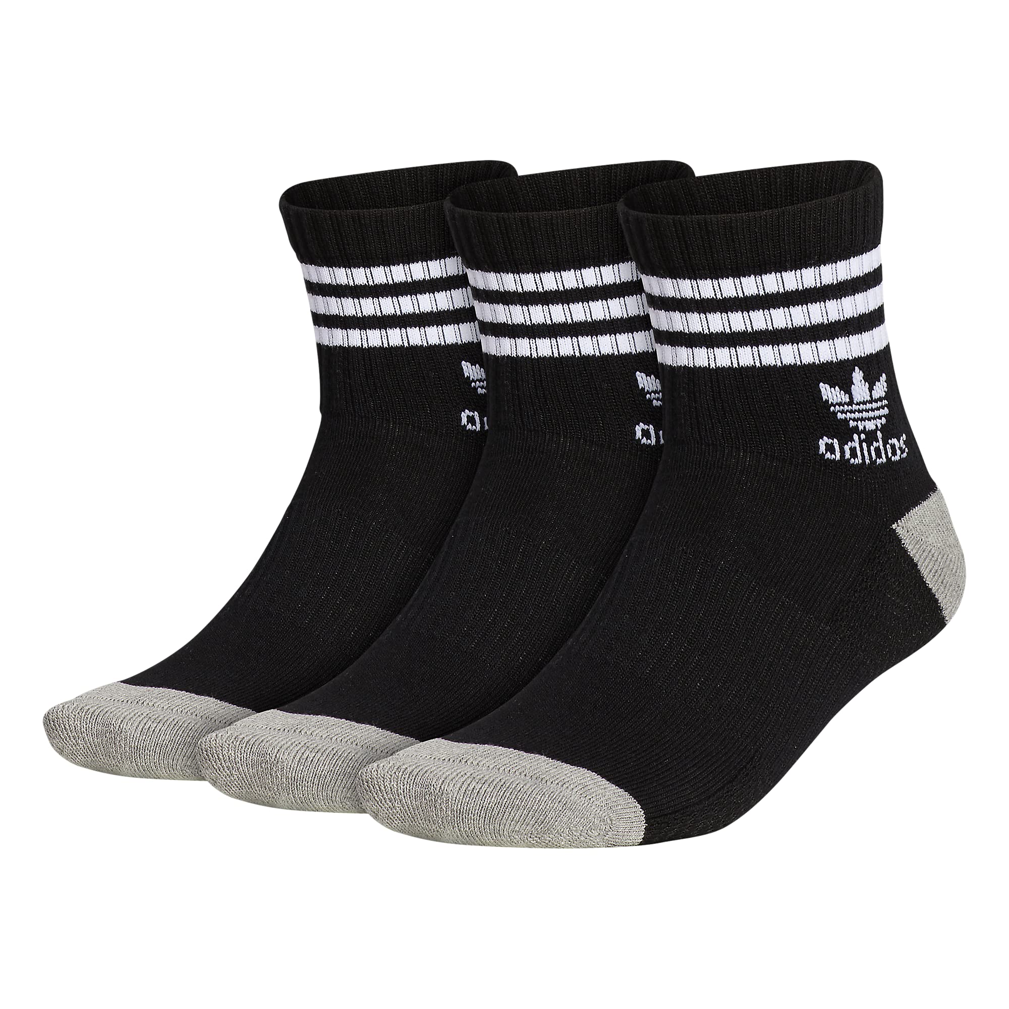 adidas Originals Men's Roller High Quarter Socks 3-Pack - Breathable Athletic Socks for Running, Basketball & Casual Wear - Black/White/Gray