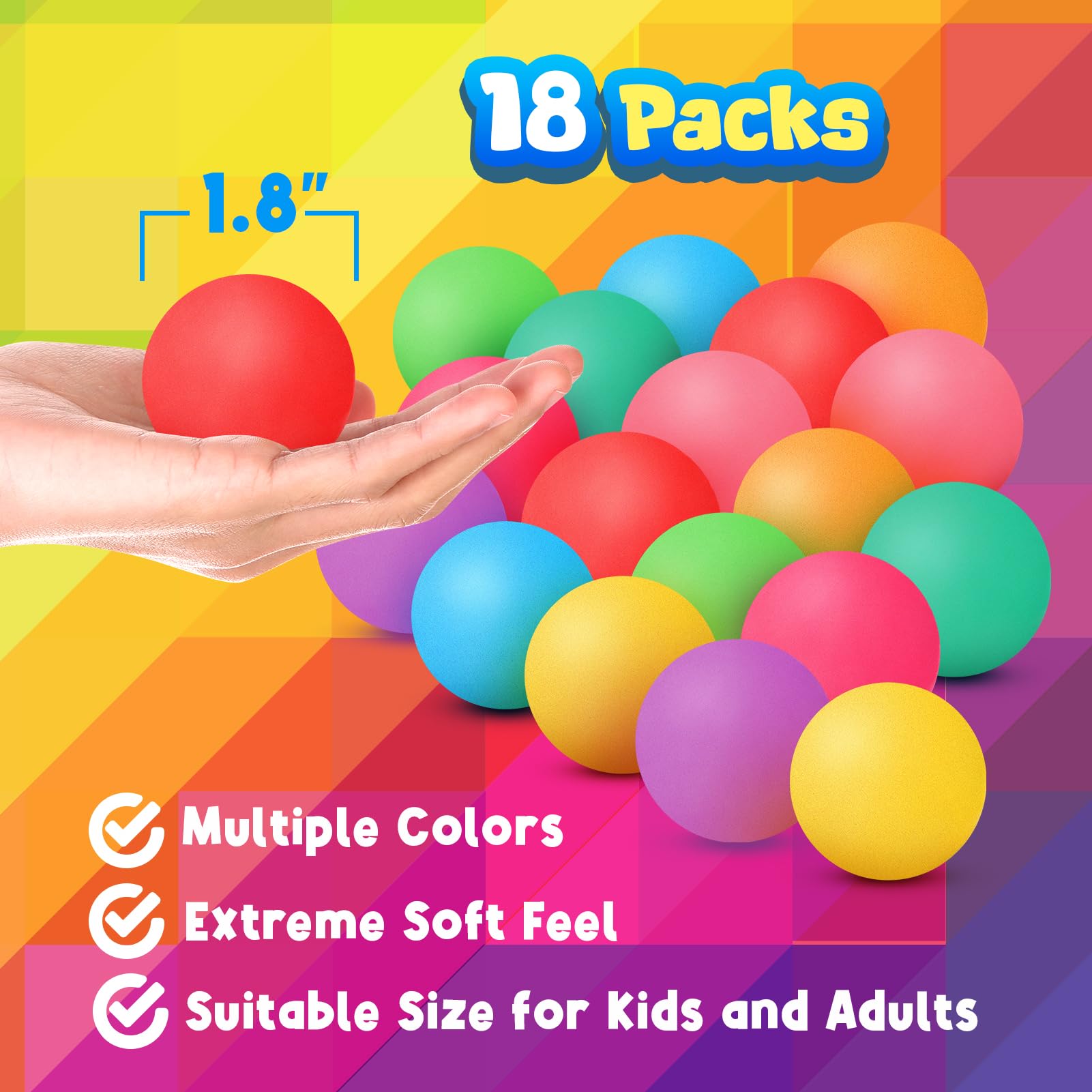 OleOletOy Squishy Stress Balls 18-Pack - Soft Slow Rising Fidget Toys for Anxiety Relief, ADHD & Sensory Play - Stretchable Stress Relief Balls for Kids & Adults - Perfect for Classroom Prizes, Office Desks & Travel